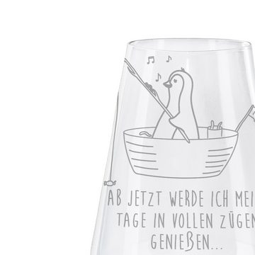 Mr. & Mrs. Panda Weißweinglas Pinguin Angelboot - Transparent - Geschenk, Weißwein Glas, Weißweingl, Premium Glas, Liebevoll gestaltet
