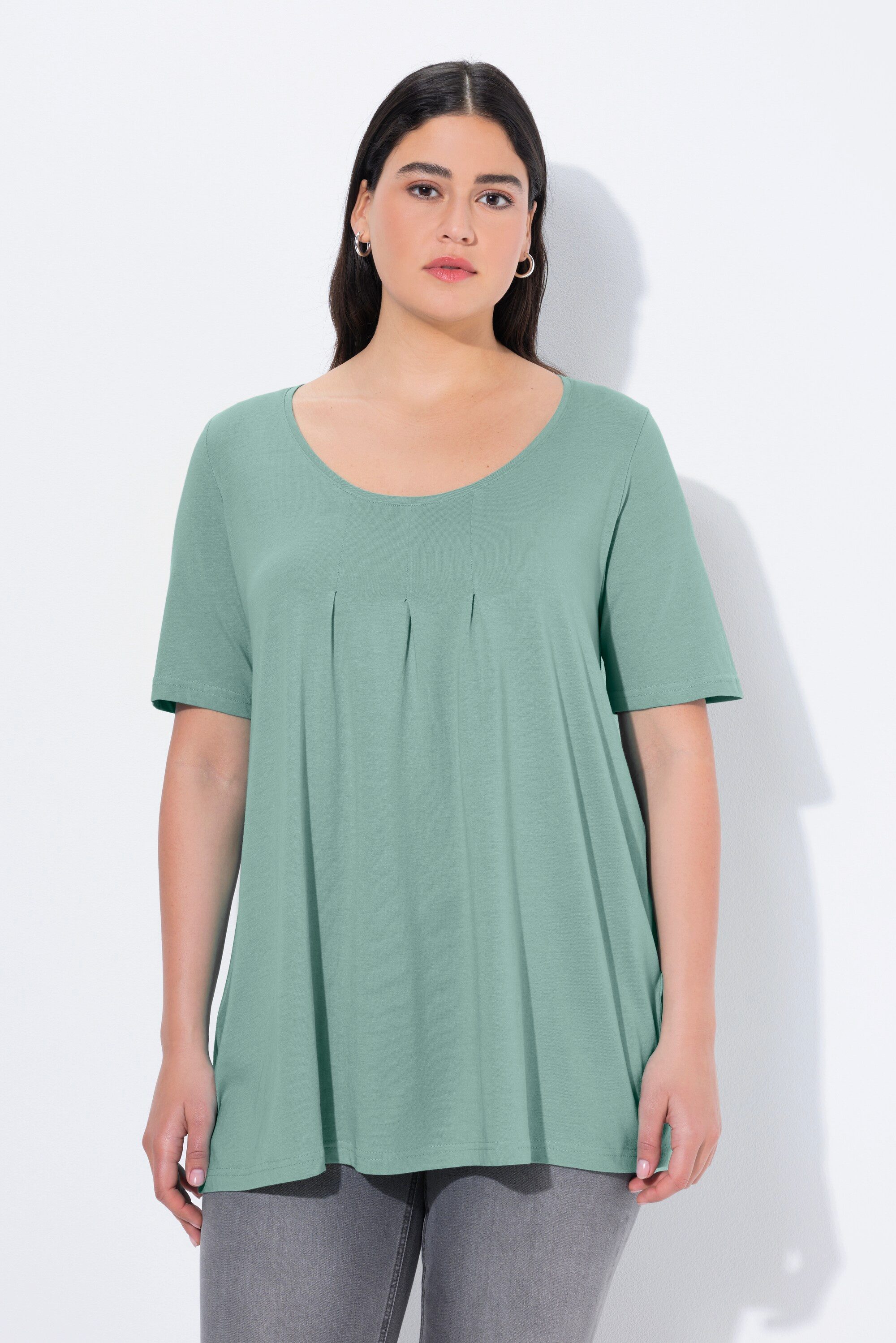Ulla Popken T-Shirt T-Shirt Zierfalten A-Linie Rundhals Halbarm Modal