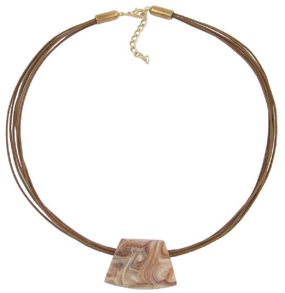 Collier Kette Kunststoff-Perle Trapez beige marmoriert matt Kordel 45 cm