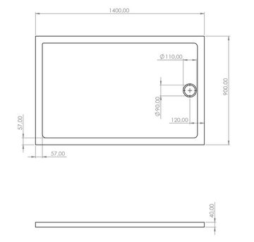 Aloni Duschwanne SW-40405, rechteckig, nicht_zutreffend, 1-St., Duschtasse Acryl 140x90x4 cm