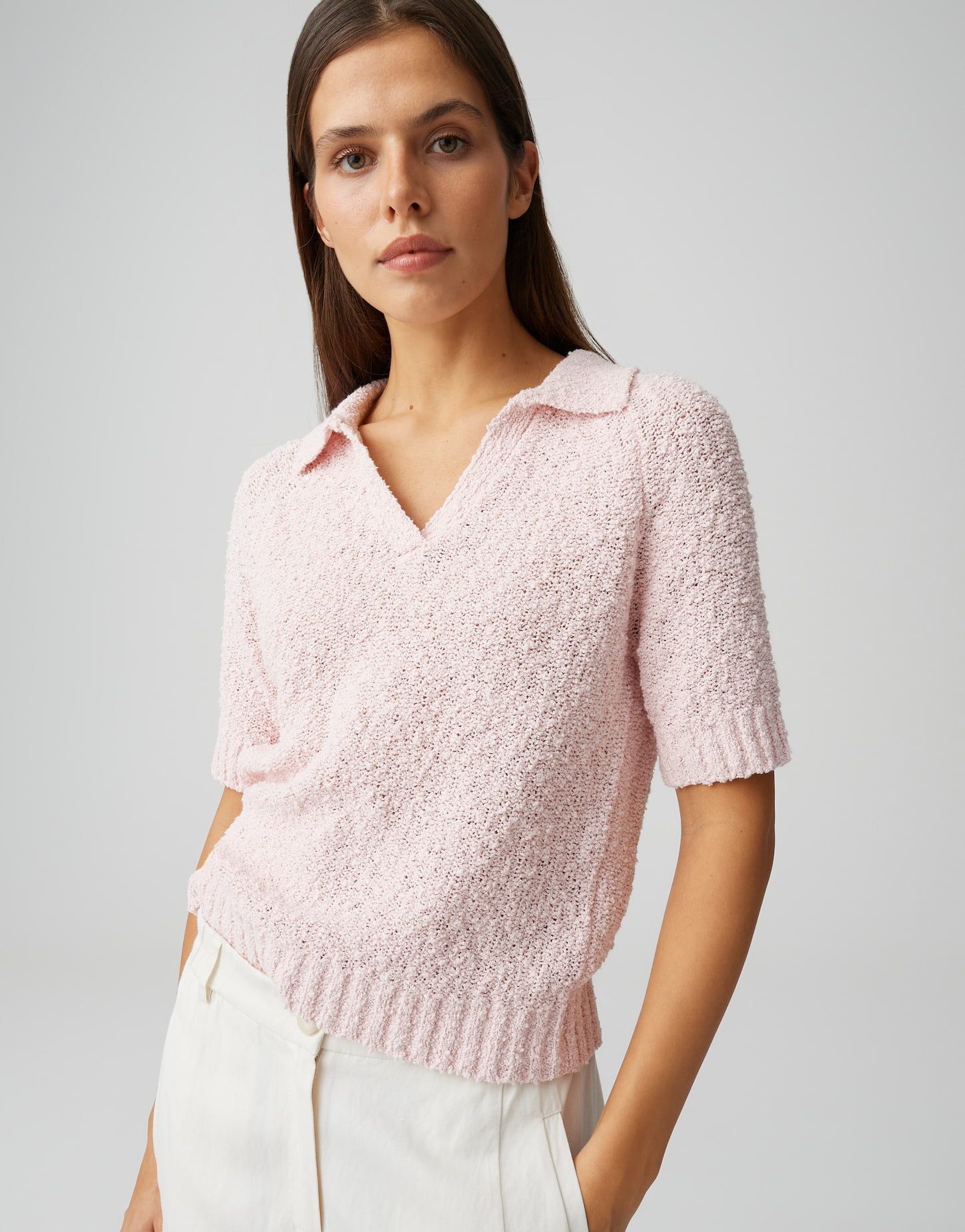 OPUS Kurzarmpullover Posilly aus Strick mit Bouclé Struktur natürlicher Griff, Casual – ideal für Alltag und moderne Looks