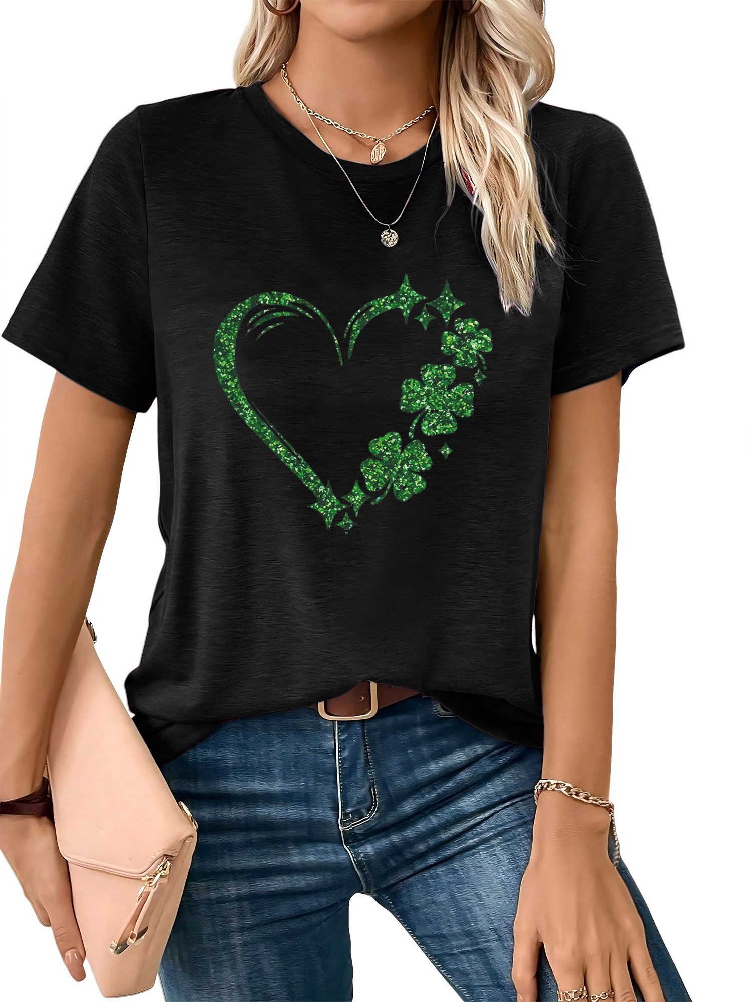 PYLIKE Rundhalsshirt Damen bequemes Basic Rundhalsshirt mit Kurzarm t shirt günstig online kaufen