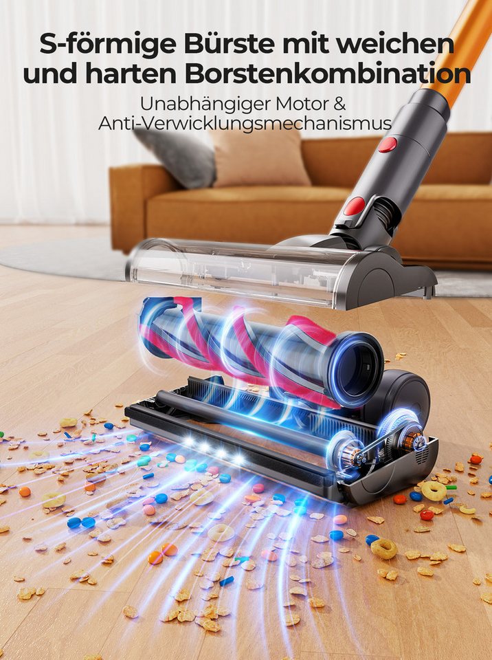 Laresar Akku-Hand-und Stielstaubsauger V7S Akkustaubsauger 700W, 80 kPa Saugleistung, 90 Minuten Akkulaufzeit, 700 W, Selbststehend Design, Intelligenter Touchscreen