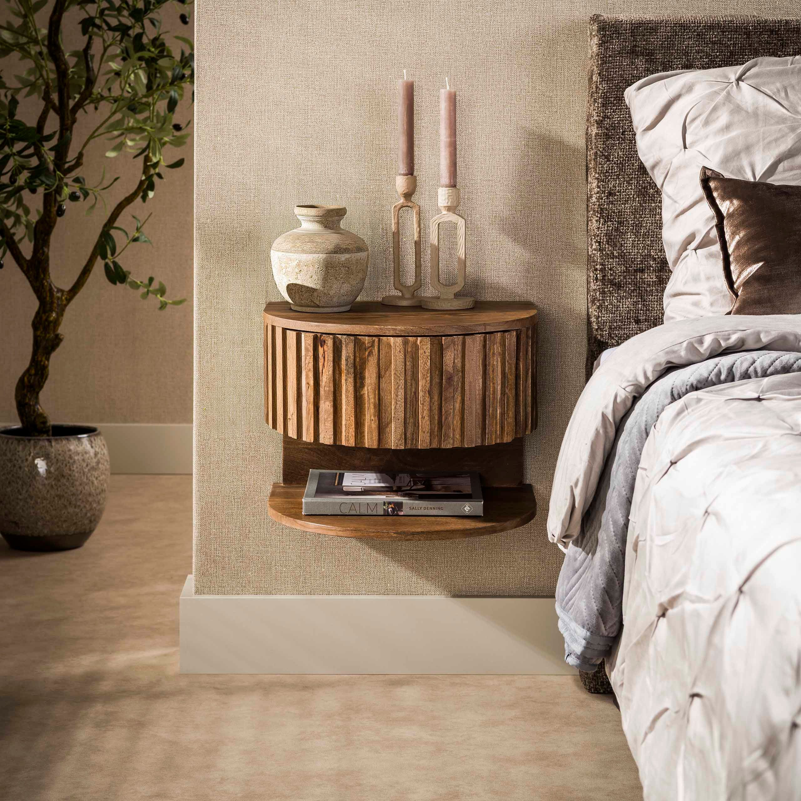 Sitheim-Europe Nachttisch Ridge shelve schwebend 1 Schublade / Massiv Mango sand