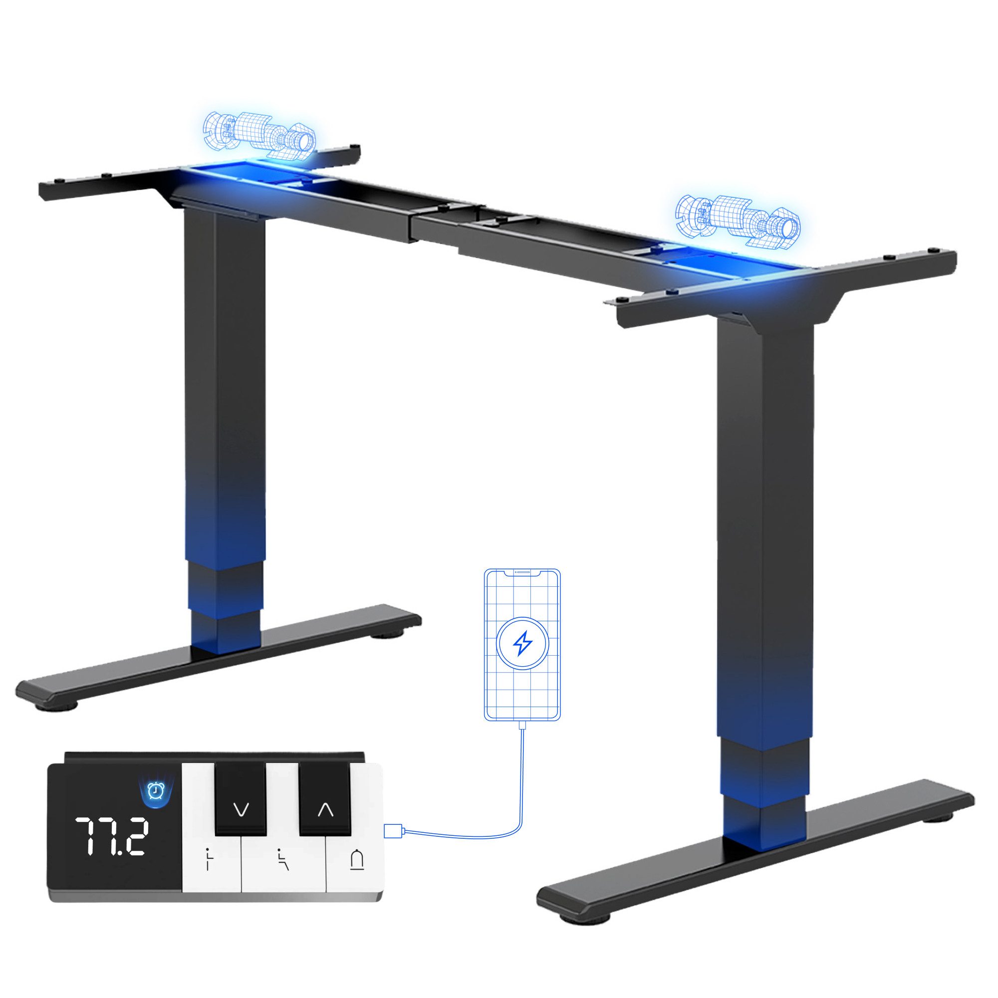 FLEXISPOT Schreibtisch Elektrisch höhenverstellbares Tischgestell (EC5 Serie) (Dual-Motor & 3-Fach-Teleskop & 3 Speicherhöhen, Zeit-Erinnerungsfunktion, Softstart/-Stop), Antikollisionssystem, LED-Display, Max. Load: 160kg