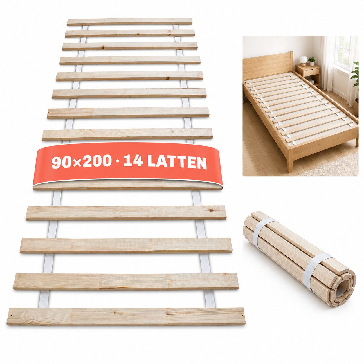 Lattenrost Rollrost 14 oder 23 Latten, 80x200, 90x200, 120x200, 140x200, Wolkenland, PREMIUM, 400kg Tragkraft, Universal, Hergestellt in Europa