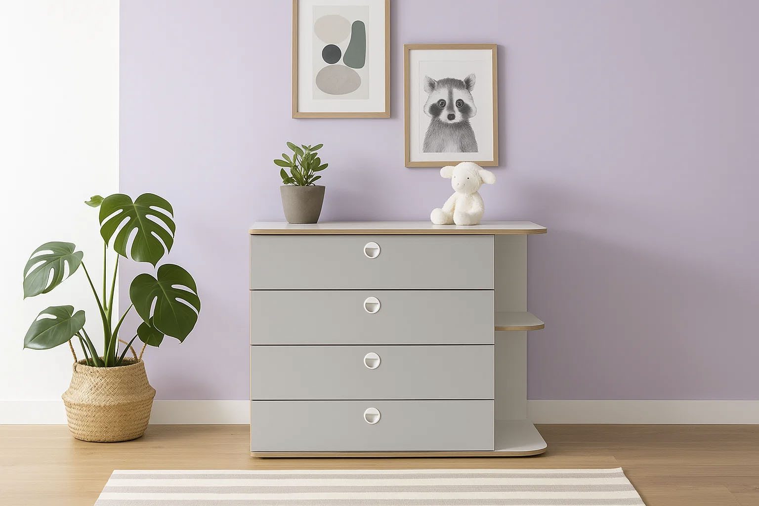 Kommode ELLEETE Schrank mit 4 Schubladen und 2 offene Fächer, Breite 116 cm