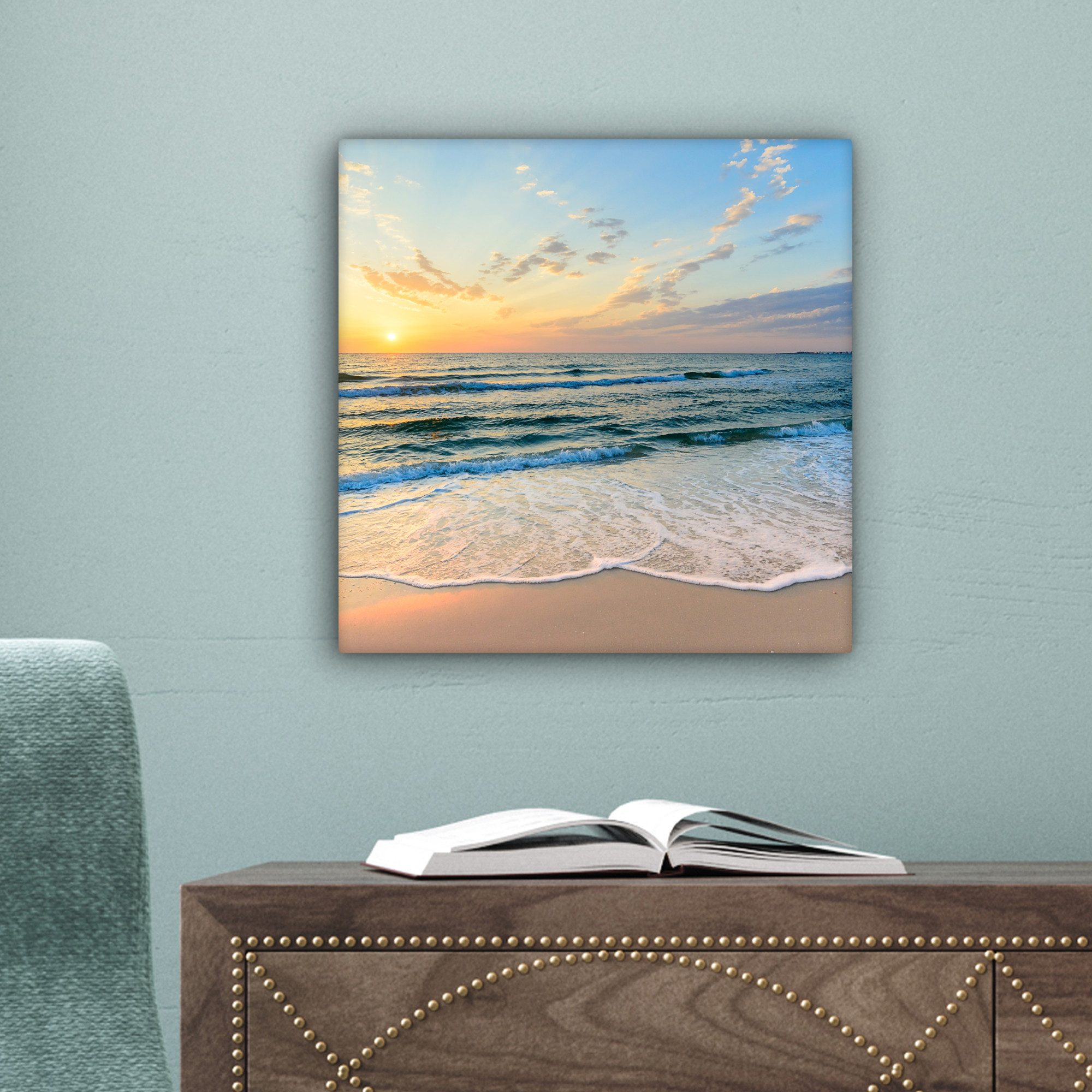 OneMillionCanvasses® Leinwandbild Strand - Meer - Sonnenuntergang - Golf, Fotodruck (1 St), Wandbild, Deko Schlafzimmer Wohnzimmer Flur 20x20 cm – Bild 5 von 5