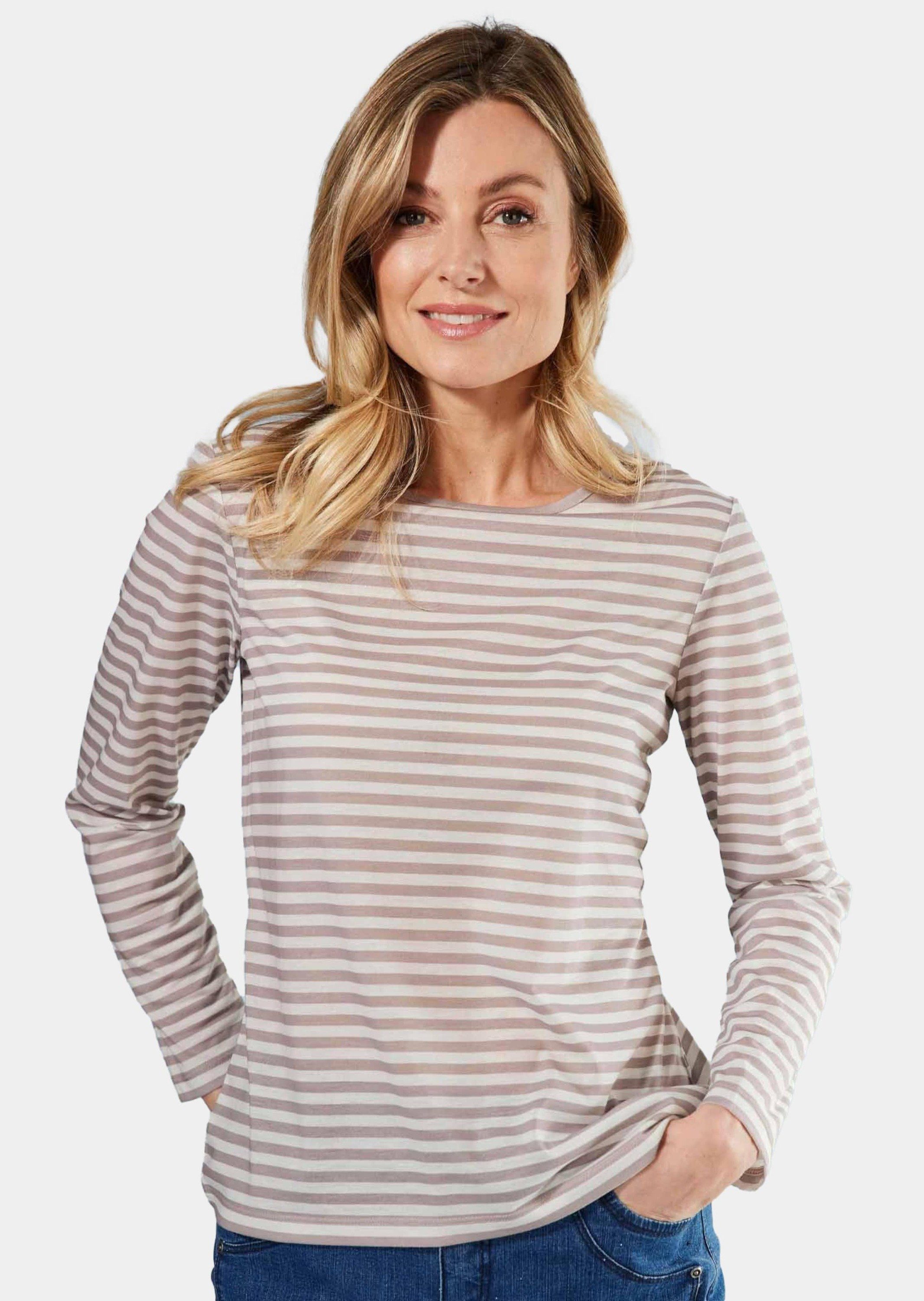 GOLDNER Langarmshirt Jerseyshirt im Streifen-Look Viskoseshirt mit U-Boot-Ausschnitt und Langarm