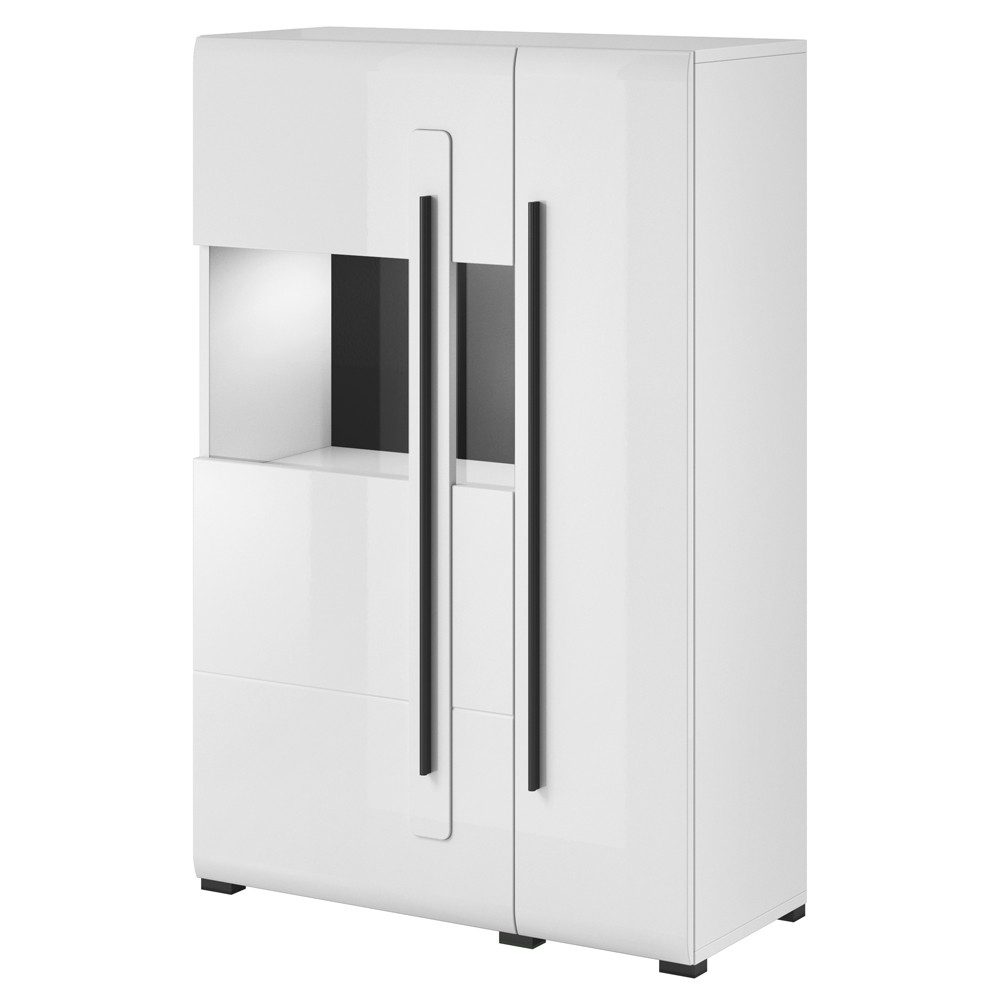 Lomadox Highboard TURDA-83, weiß beleuchtet mit Absetzungen in schwarz, B/H/T: ca. 90/136/39 cm