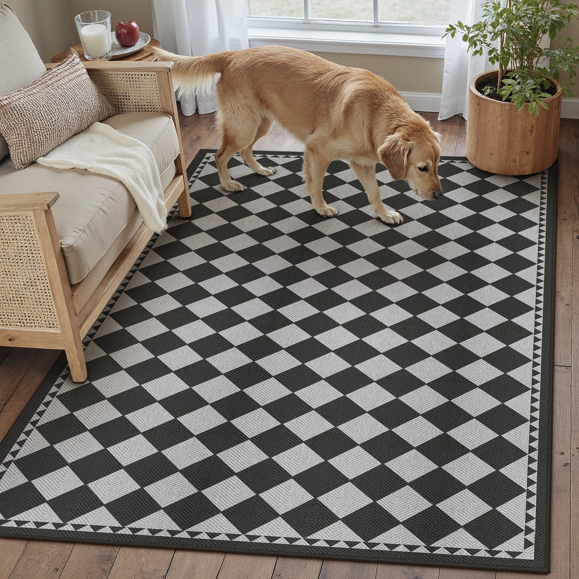 PURECOZY Teppich Juteteppich Innenteppiche Karomuster Modernes Design, Rechteckig, Höhe: 5 mm, 120x180cm Juteteppich Karomuster Innenteppich – Bild 3 von 5