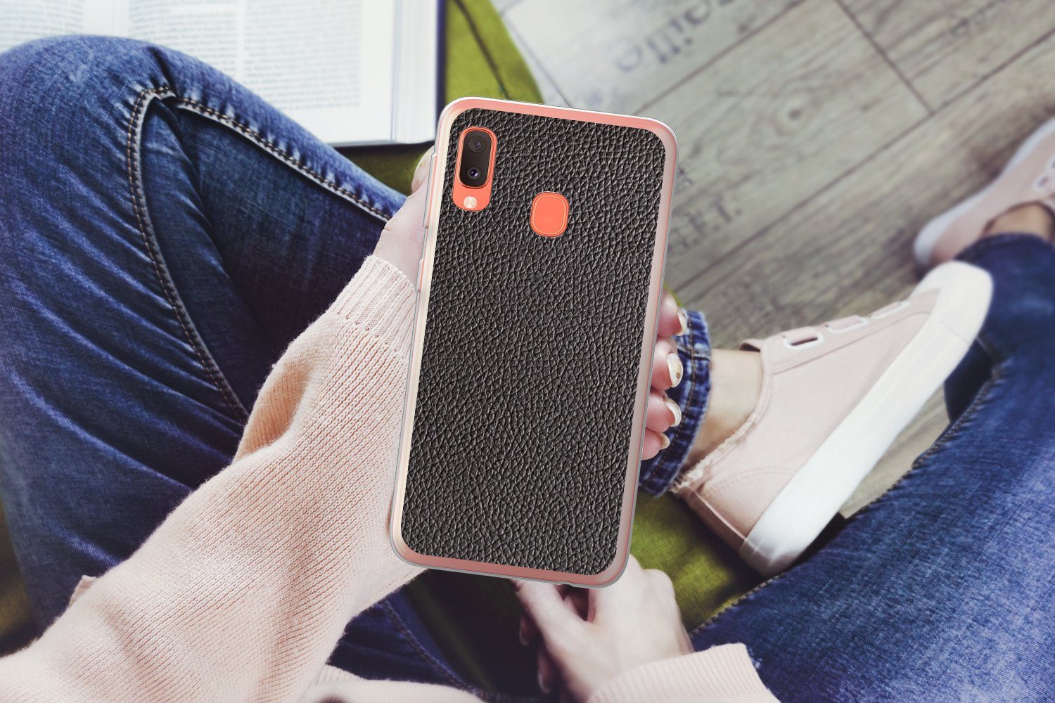MuchoWow Handyhülle für Samsung Galaxy A20e Leder - Lederoptik - Schwarz - Hell, Smartphone-Bumper, Print, Handy Schutzhülle Dünn