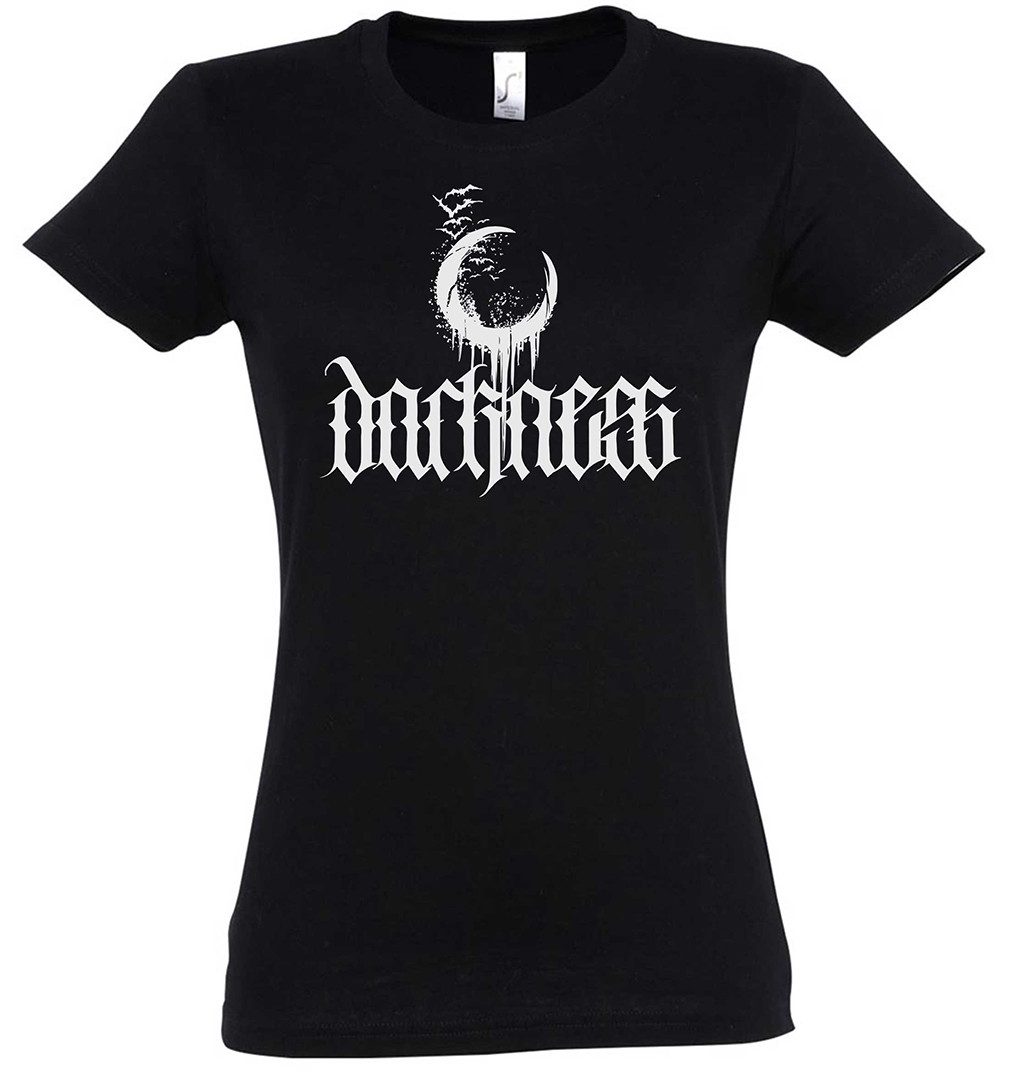 Urban Backwoods Print-Shirt Darkness Damen T-Shirt Eternal Black Gothic Blackmetal Metal Batcave (1-tlg) Bat Moon Dark Mond