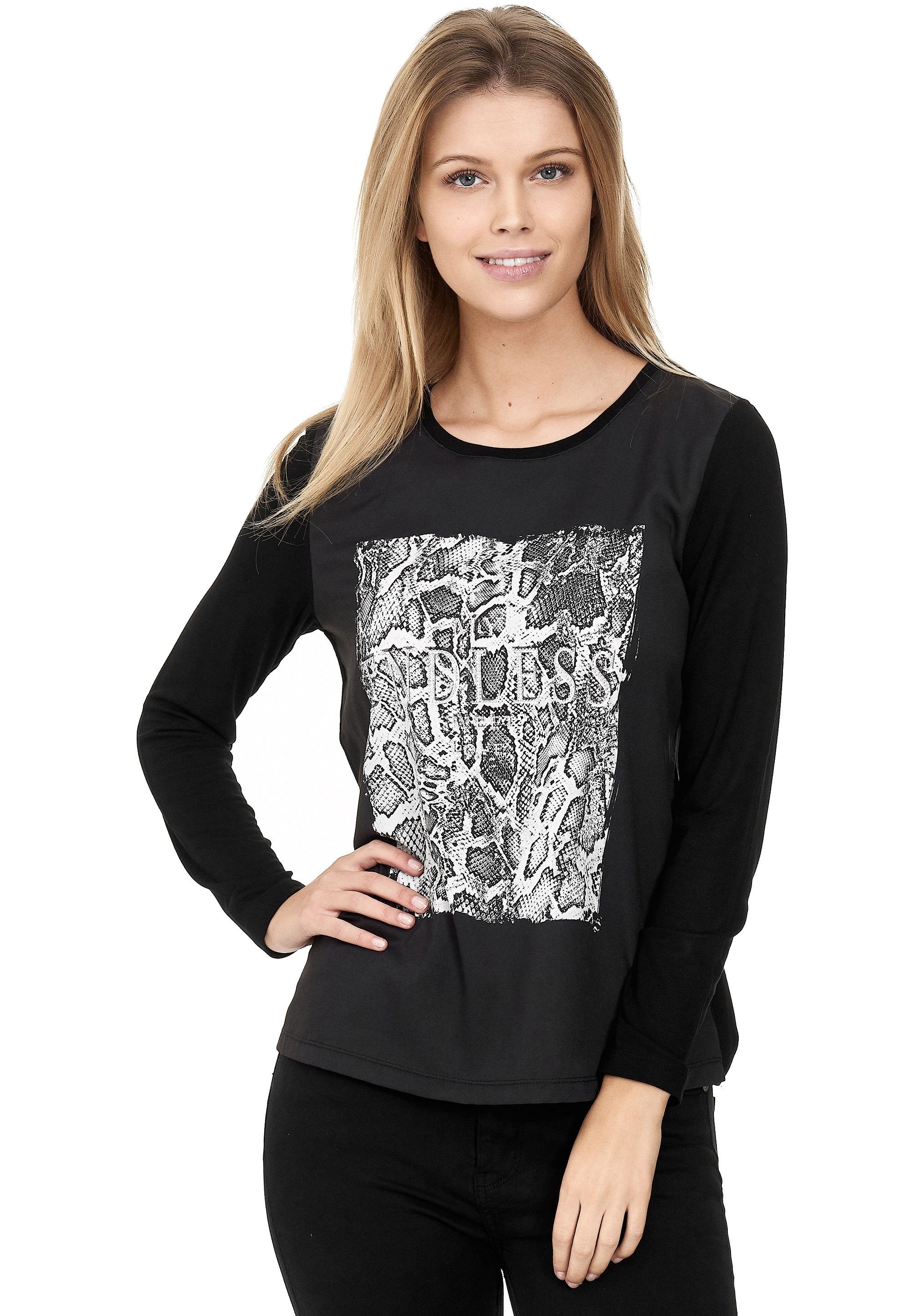 Decay Langarmshirt mit Reptilienprint und Strasssteinen