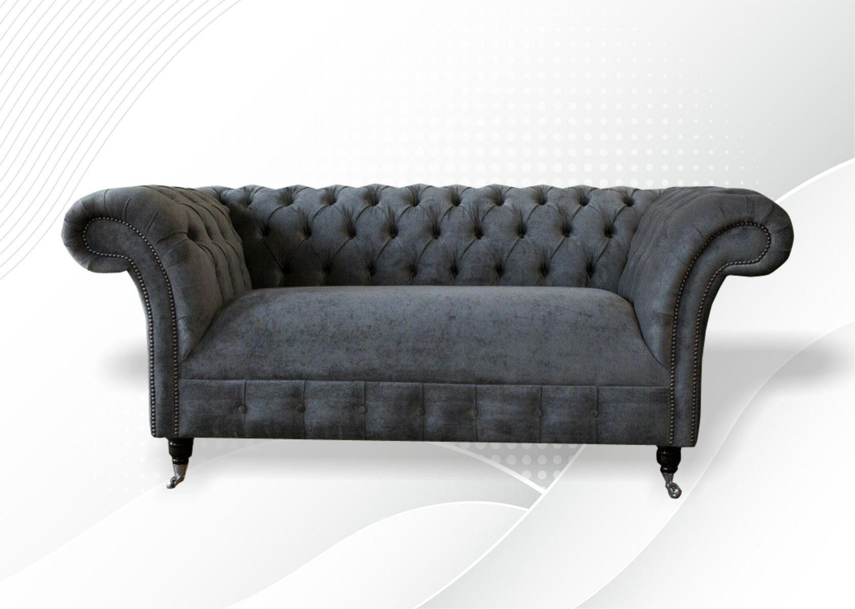 JVmoebel Chesterfield-Sofa Bequeme Zweisitzer Couch aus grauem Echtleder mit Holzfüßen, Set, Made in Europa