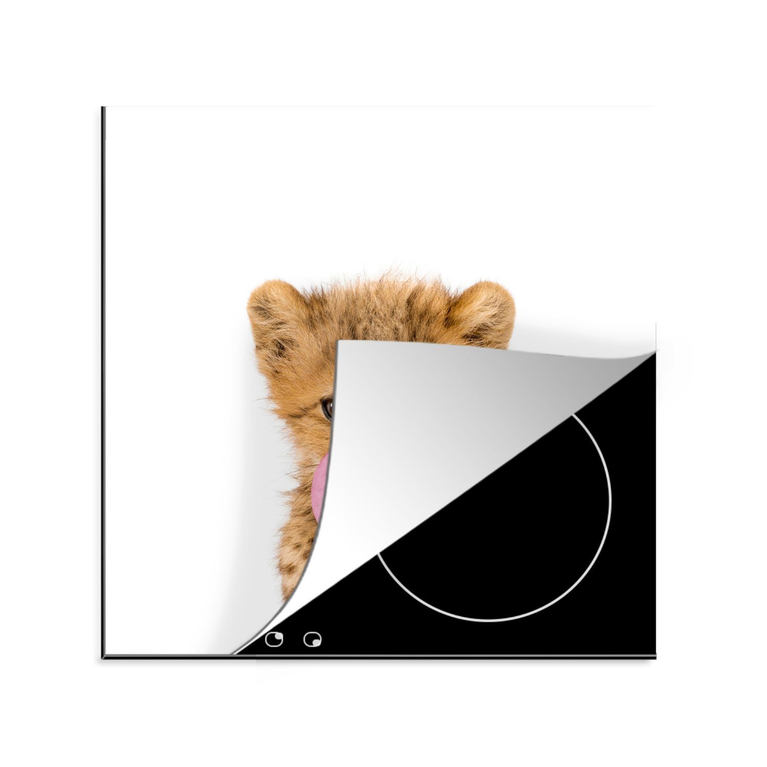 MuchoWow Herdblende-/Abdeckplatte Tiere - Leopard - Mädchen - Kind - Kaugummi - Rosa, Vinyl, (1 tlg), 78x78 cm, Ceranfeldabdeckung, Arbeitsplatte für küche