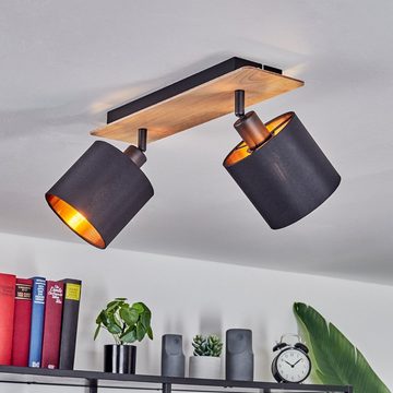 hofstein Deckenleuchte »Costa« Deckenlampe, Holz/Metall/Stoff, Hellbraun/Schwarz/Kupferfarben, ohne Leuchtmittel, Leuchte im skandinavischen Design mit verstellbaren Schirmen, 2xE14