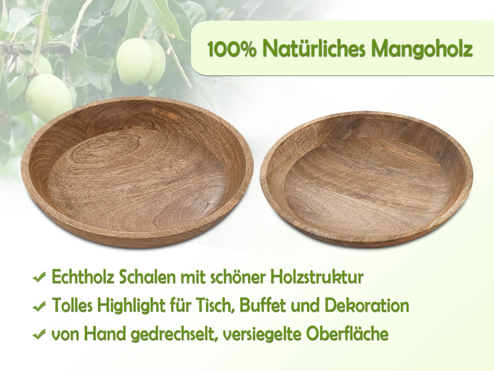 Amagohome Dekoschale Holzteller rund Obstteller Dekoschale H6cm modern schlicht Mangoholz m