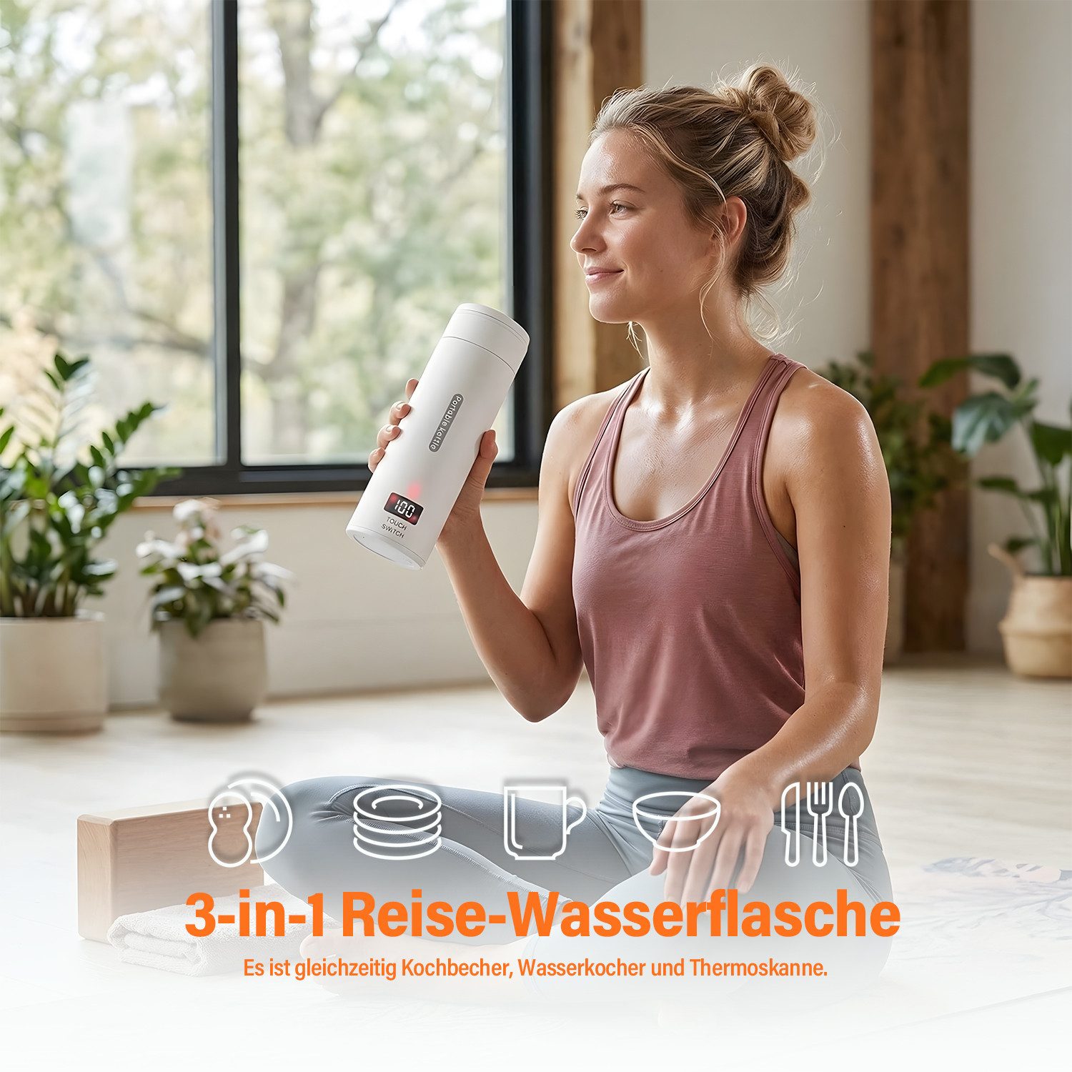 AKKEE Wasserkocher 380mL Reisen Elektrischer Wasserkocher, Elektrischer Wassertasse Klein, 300 W, Edelstahl