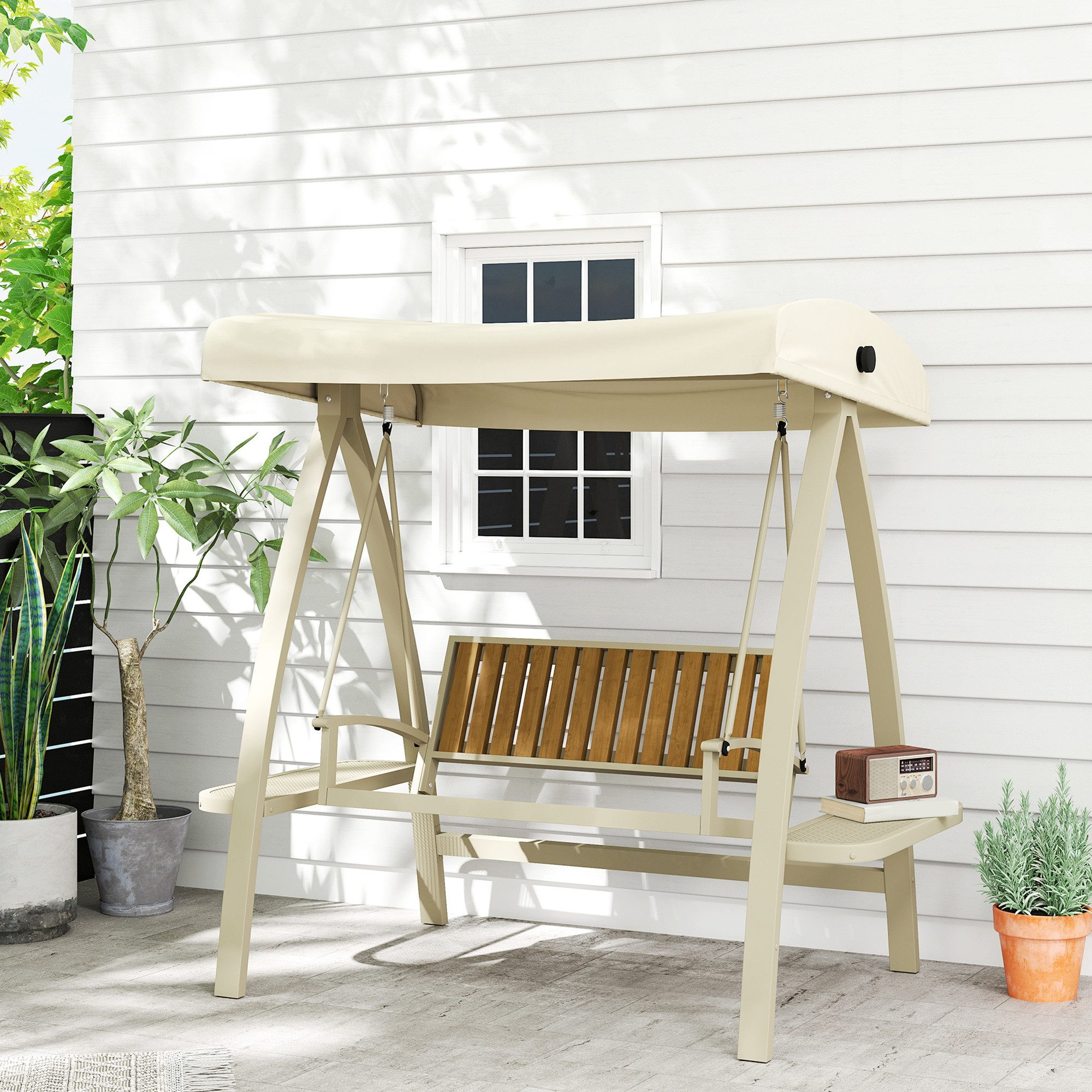 Outsunny Hollywoodschaukel mit verstellbarem Sonnendach, Seitentisch, günstig online kaufen