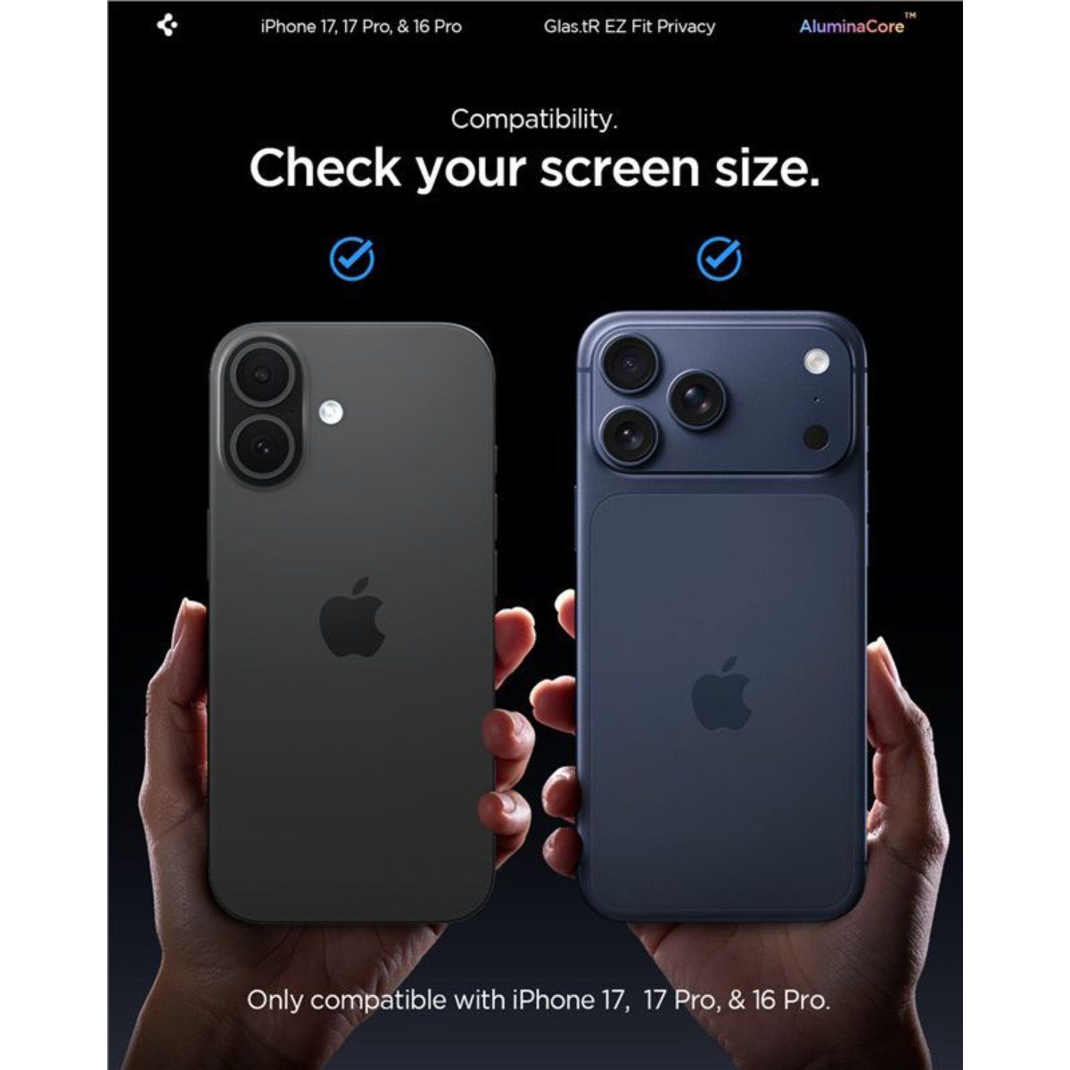 Spigen Displayschutzfolie 2x Displayschutz für iPhone 17 Pro/17/16 Pro Sichtschutz Panzerfolie, 2 Stück, Panzerglass, Schutzglas, Case Friendly, Hartglas