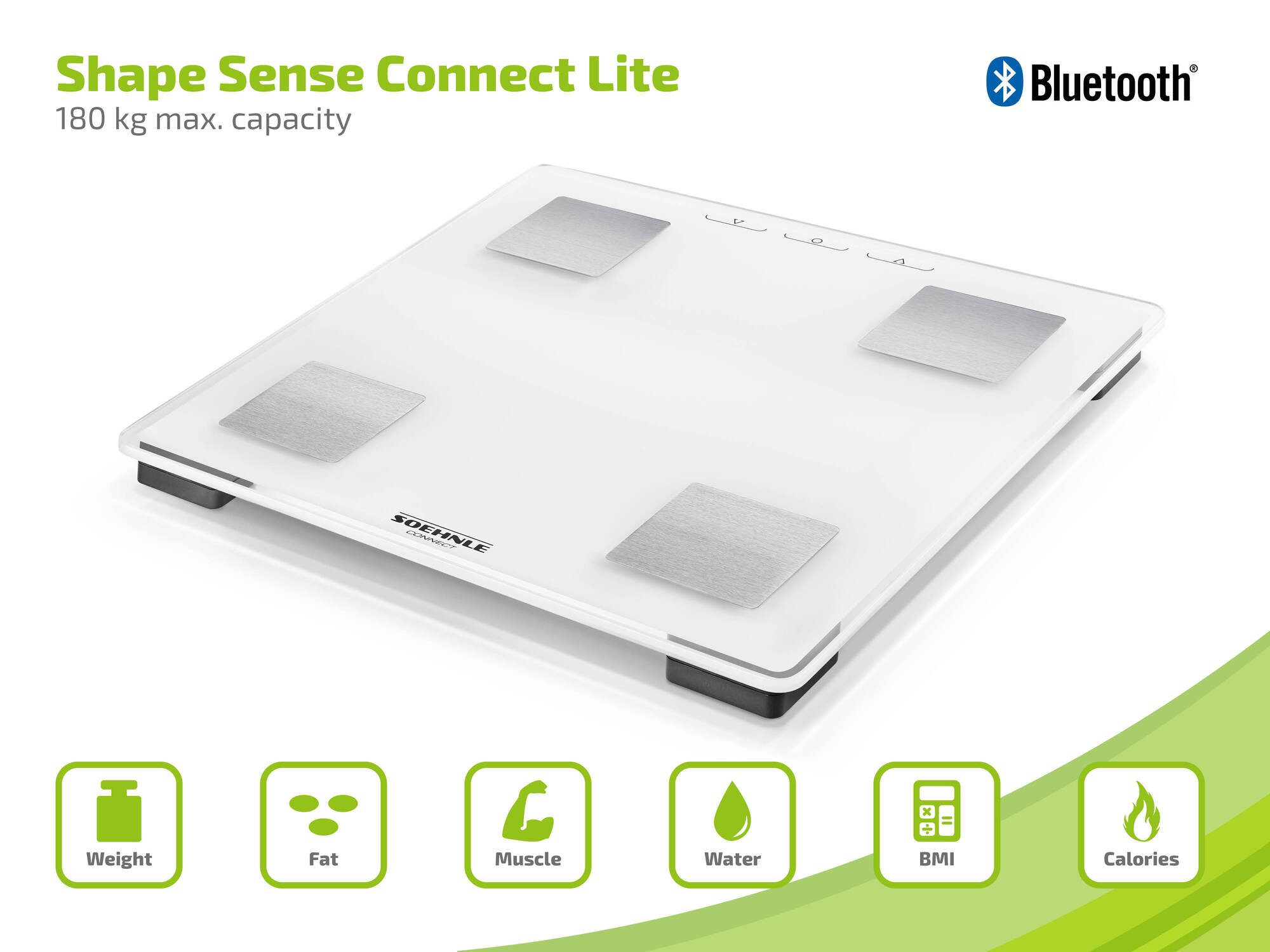 Soehnle Personenwaage Körperanalysewaage Shape Sense Connect Lite, 1-tlg., Gewicht, Fett-, Wasser- und Muskelanteil, BMI und Kalorienbedarf
