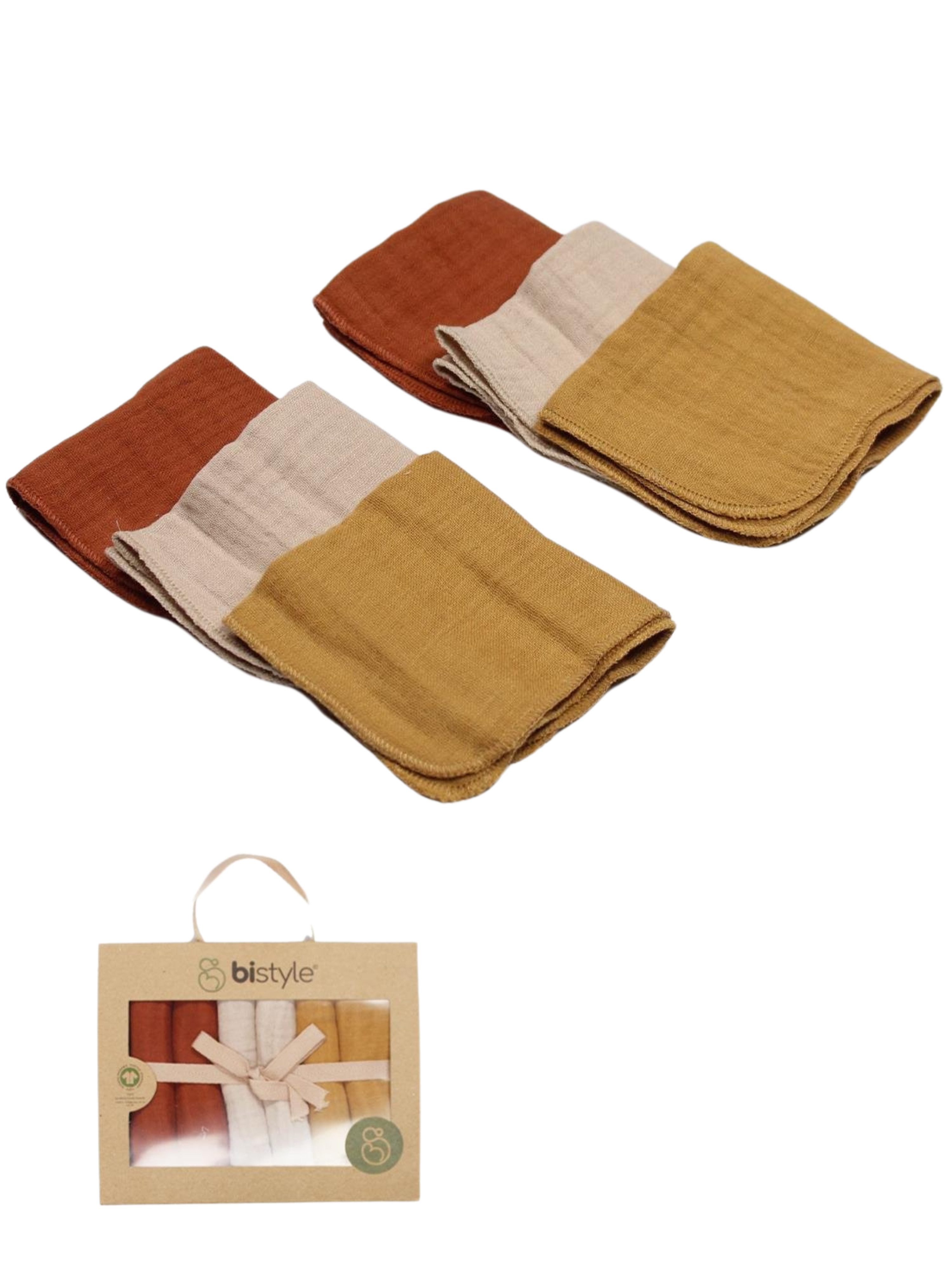 bistyle Spucktuch Musselin Mulltuch für Babys 20x20cm, (Set, 6-tlg., 6er-Pack), waschbare Musselin-Spucktücher saugstark, 4-lagig, 100% Bio-Baumwolle