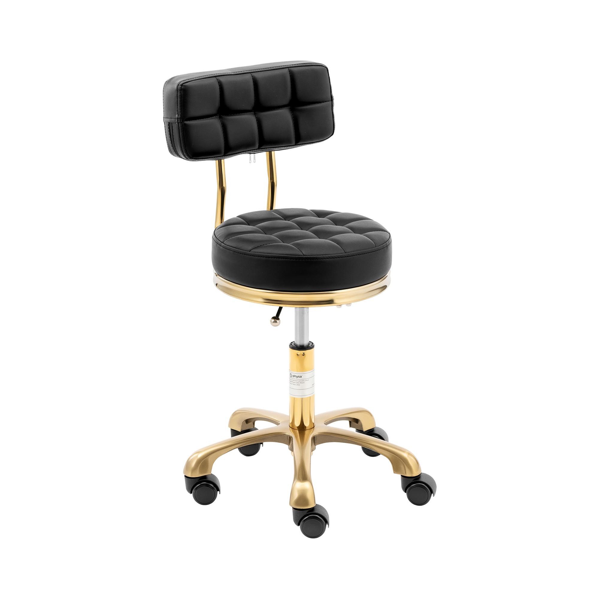 Physa Drehstuhl Rollhocker mit Lehne Friseurhocker Kosmetikhocker 150kg schwarz, Schwarz