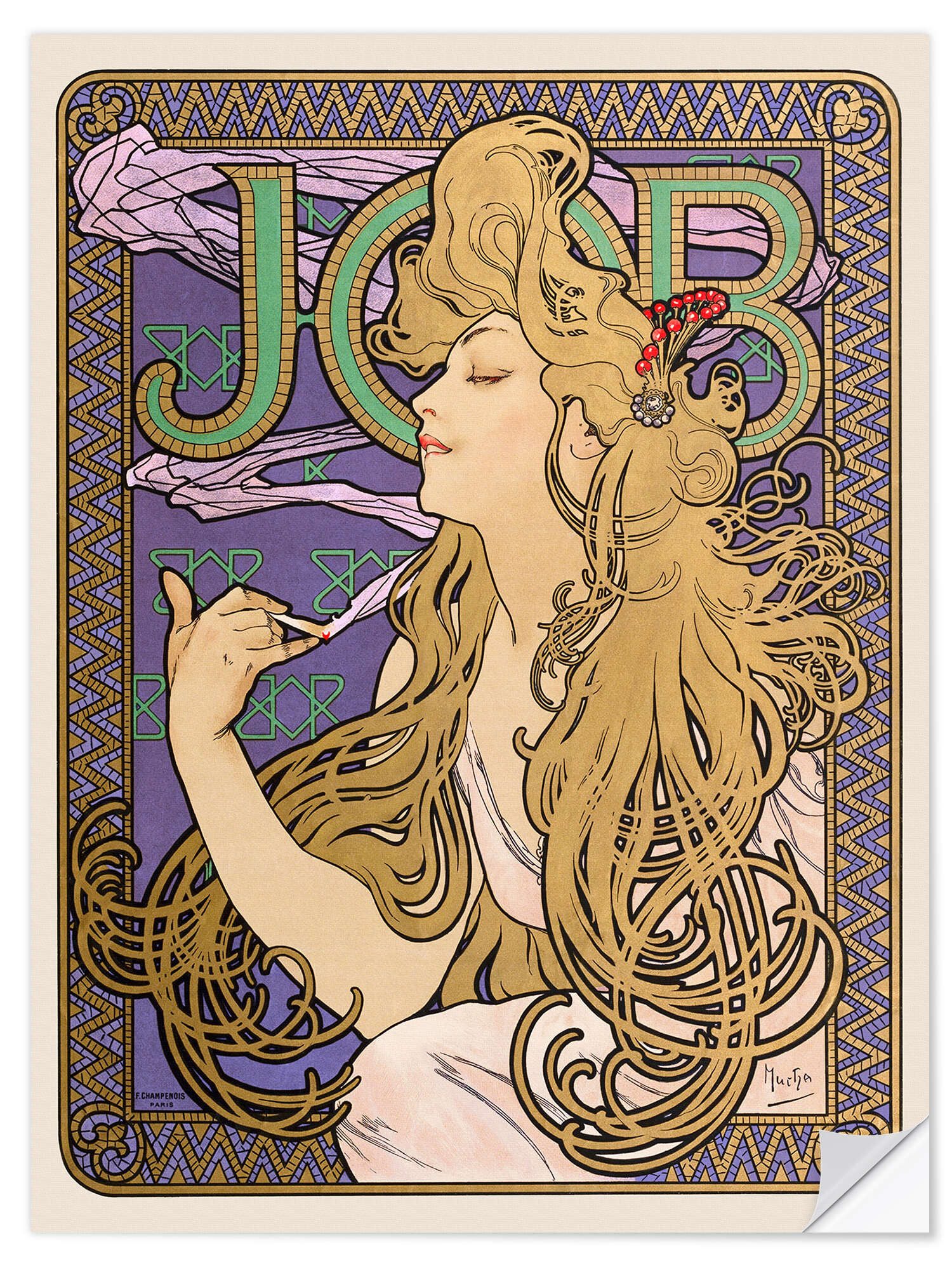 Posterlounge Wandfolie Alfons Mucha, Job, gold, Lounge Malerei