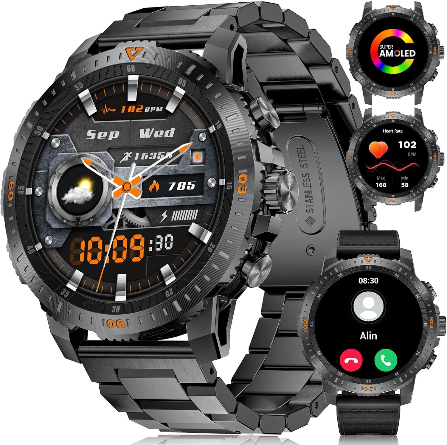 Lige FV7-A Smartwatch (3,6 cm, android ios), Smartwatch mit AMOLED Display Bluetooth Telefonie Fitness Tracking