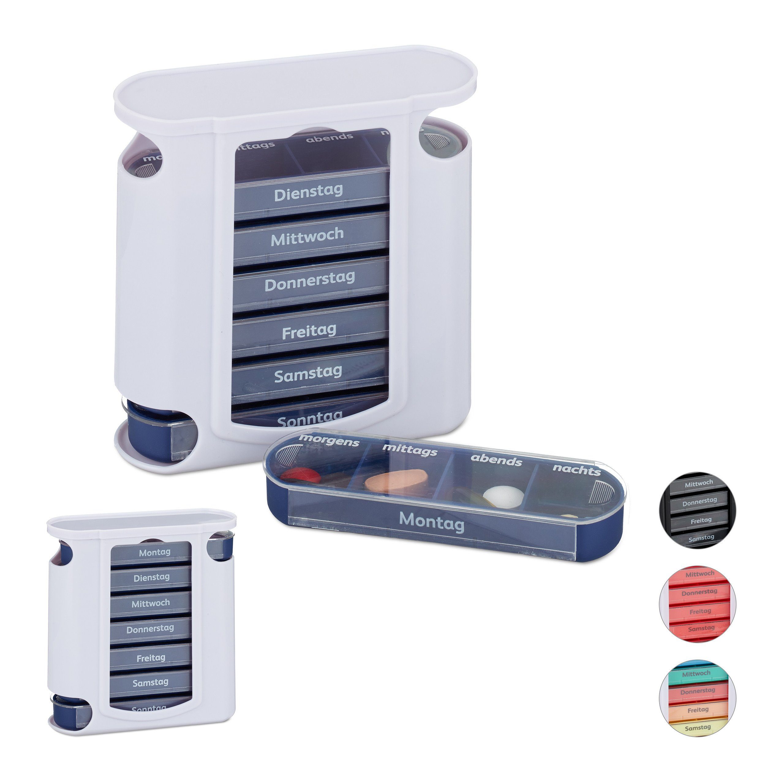 relaxdays Pillendose 2 x Pillendose 7 Tage 4 Fächer blau