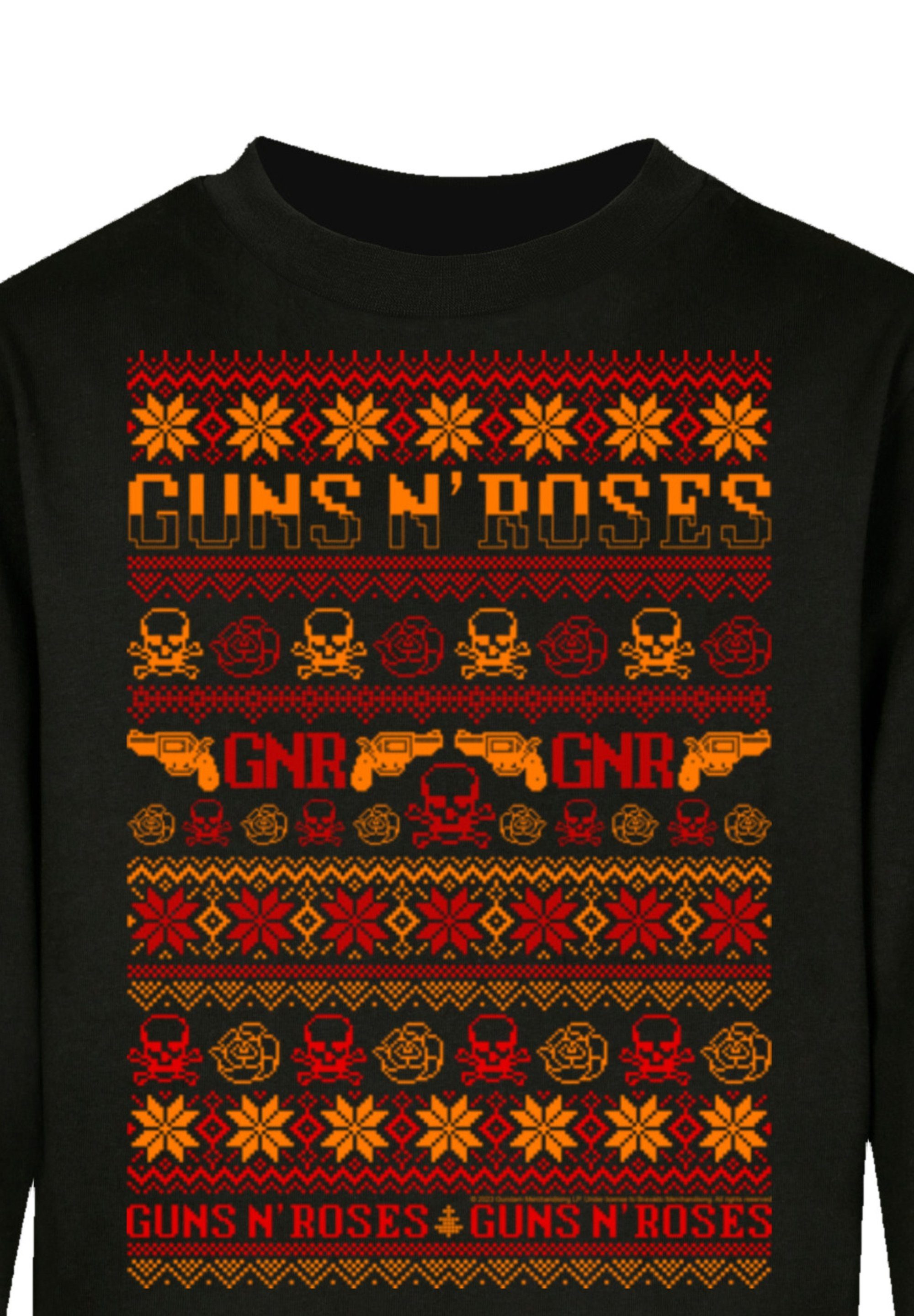 F4NT4STIC T-Shirt mit Guns Weihnachten Schnitt bequemen Ärmelbündchen Christmas breiten, Weiter Musik,Band,Logo, n\' Roses