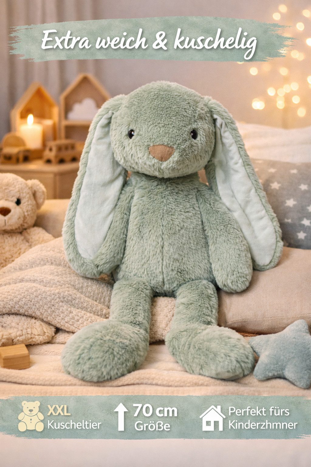 soma Kuscheltier Kuscheltier Hase XXL 70 cm Plüschtier mit langen Schlappohren weich (Set, 1-St., Geschenk-Set), Extra großes Kuscheltier mit flauschigem Plüsch und langen Ohren