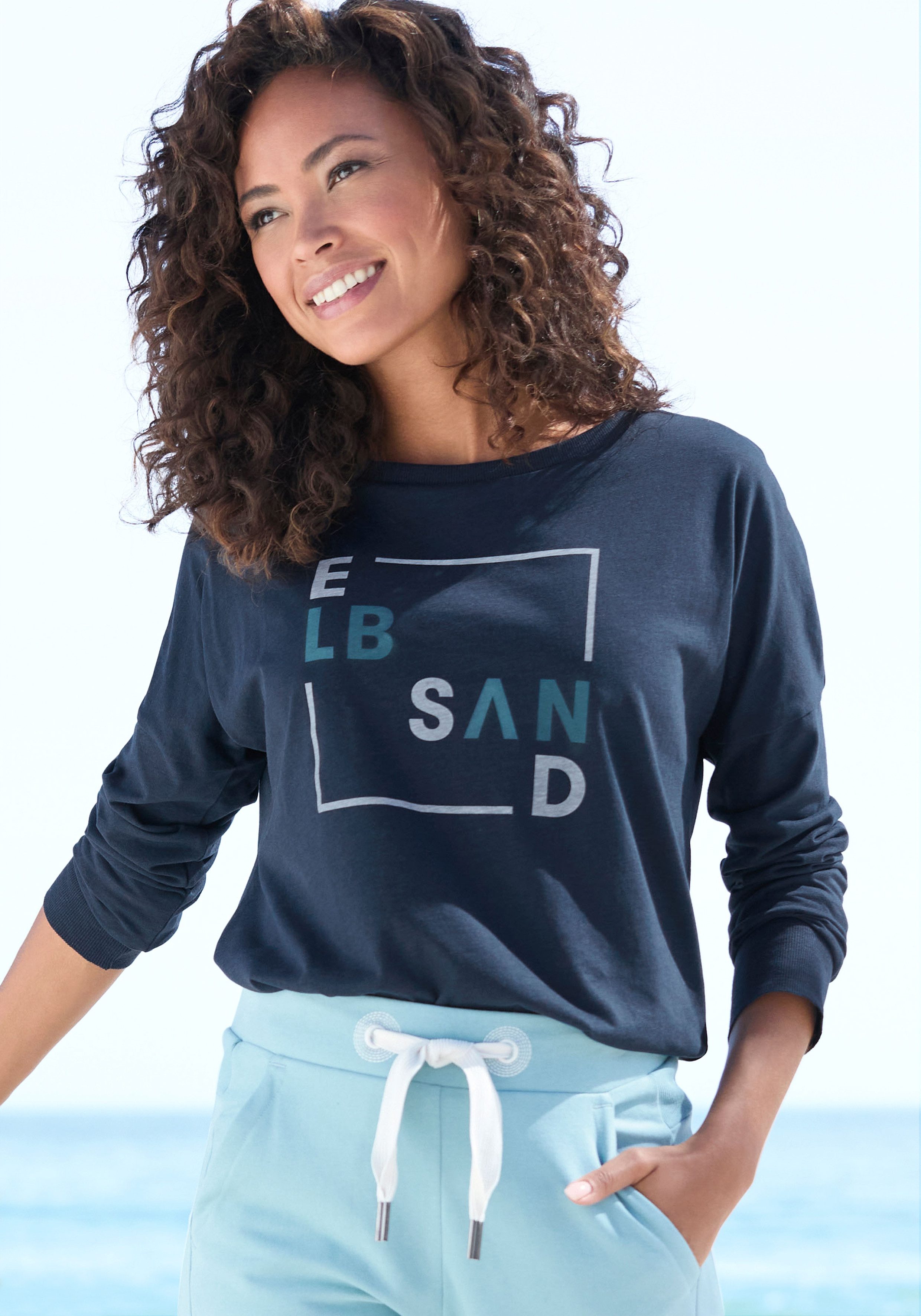 Elbsand Langarmshirt Iruna mit Frontdruck, Longsleeve, lockerer Schnitt