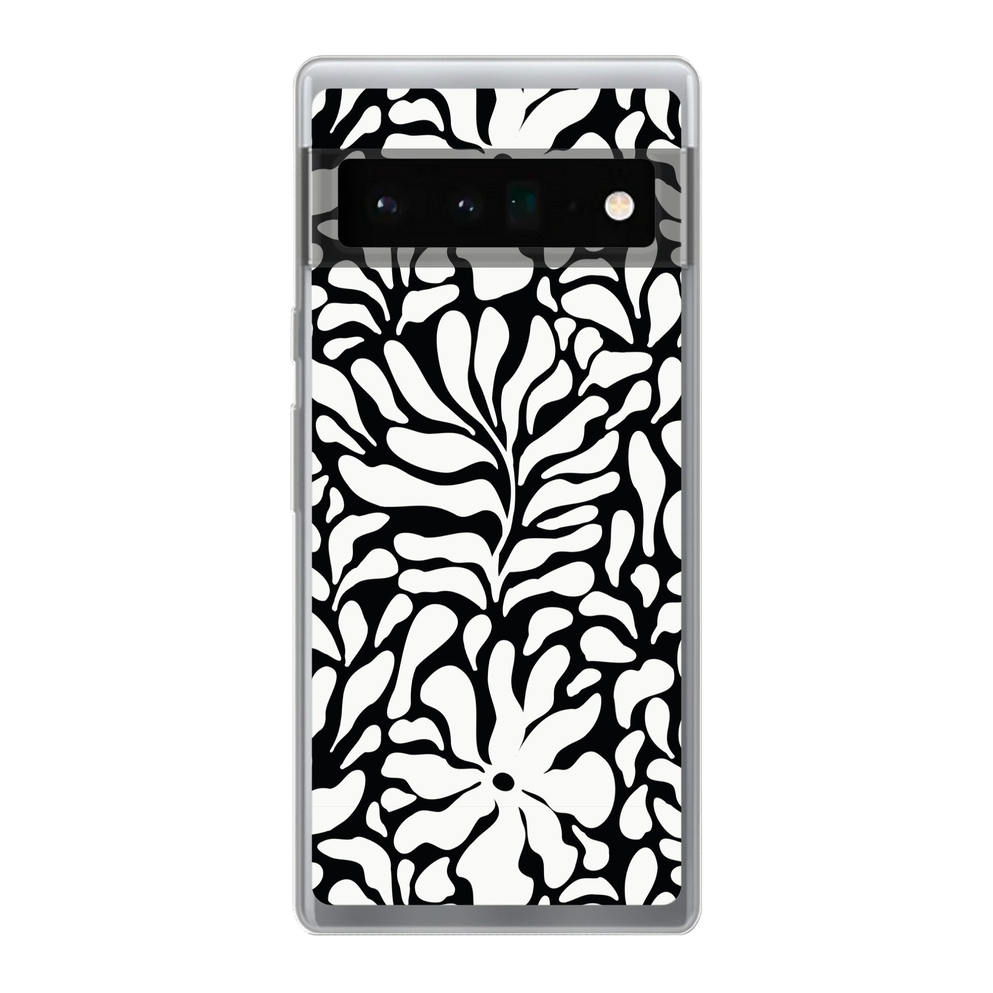 MuchoWow Handyhülle für Google Pixel 6 Pro Blumendruck - Schwarz - Weiß - Blätter, Handy Case, Silikon, Bumper Case Dünn