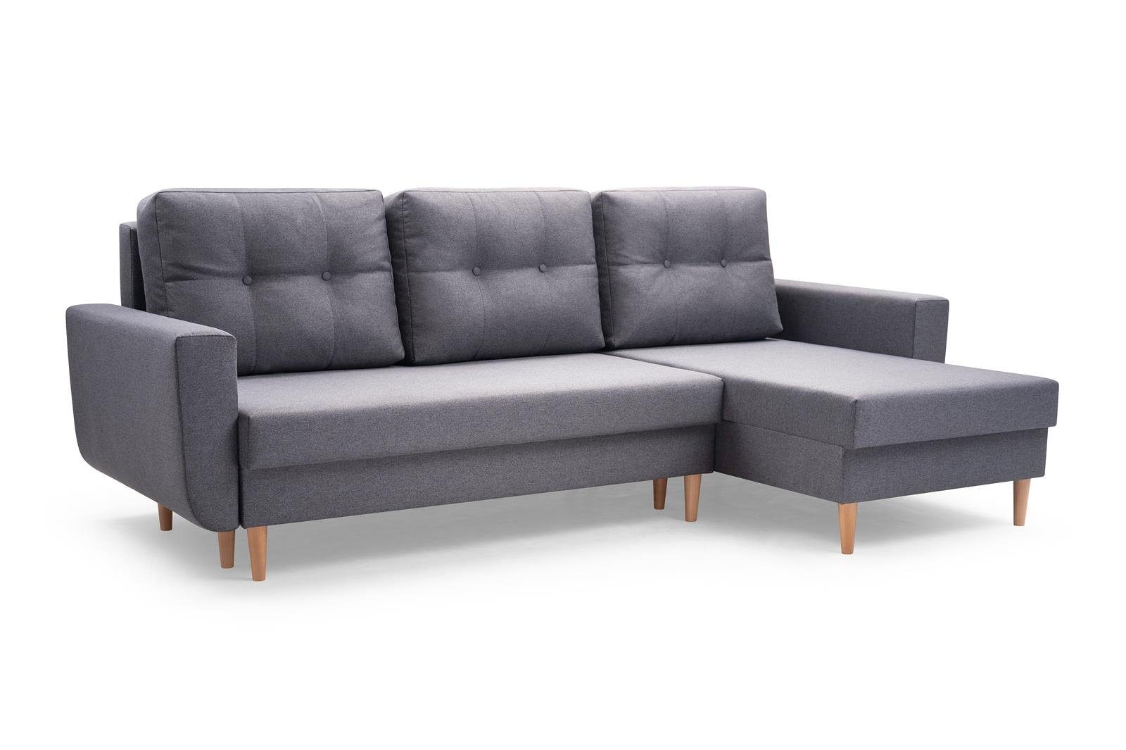 Beautysofa Polsterecke Couch Sofa Ecksofa Schlaffunktion, mit (malmo ONLY, Dunkelgrau universelle mit 95) new mane