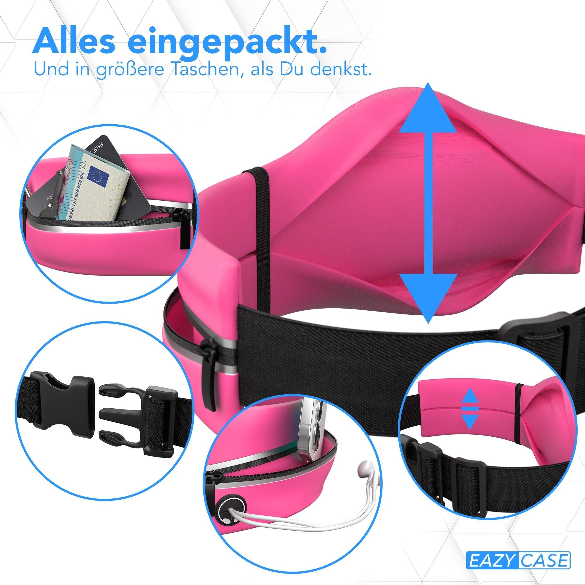 EAZY CASE Laufgürtel Universal Sport Bauchtasche Schmal Wasserabweisende Hüfttasche Herren Bauchtasche Joggingtasche Pink