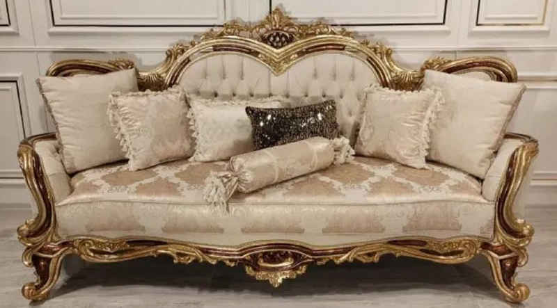 Casa Padrino Sofa »Luxus Barock Sofa Cremefarben / Braun / Gold - Prunkvolles Wohnzimmer Sofa mit elegantem Muster - Barock Möbel - Edel & Prunkvoll«