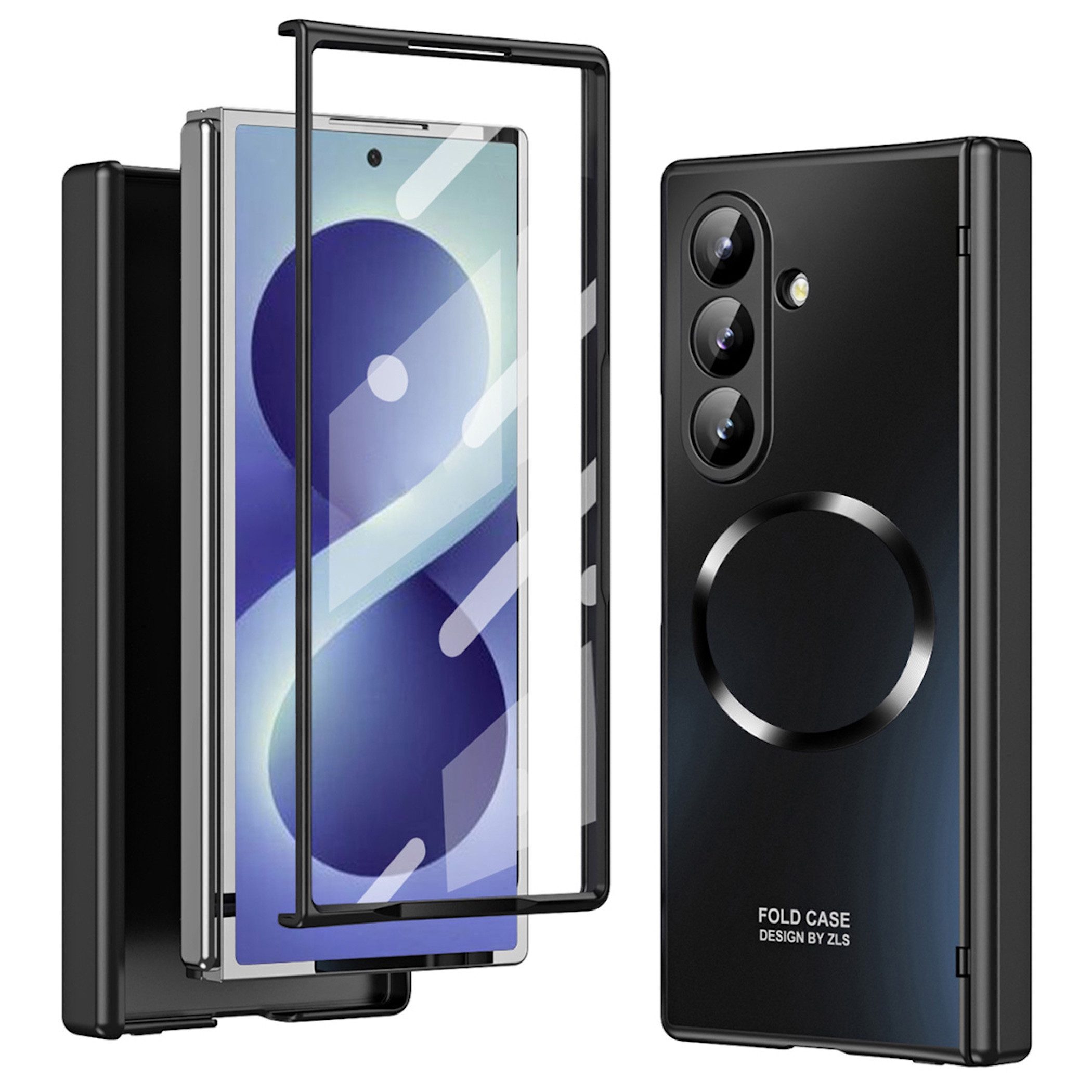 Wigento Handyhülle Klapphülle + H9 Display Glas Samsung Galaxy Z Fold8 Ultra 5G Schwarz 8,00 Zoll und 6,50 Zoll, Kamera Lisen Schutz