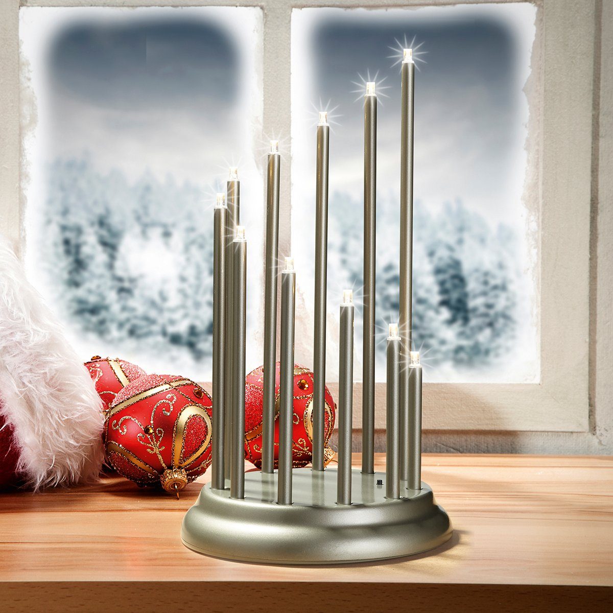 Perlmausgrau Weihnachtsleuchter, Fensterleuchter warmweiß, wechselbar, Advent, Lichterbogen, MeLiTec LED SL49-1,