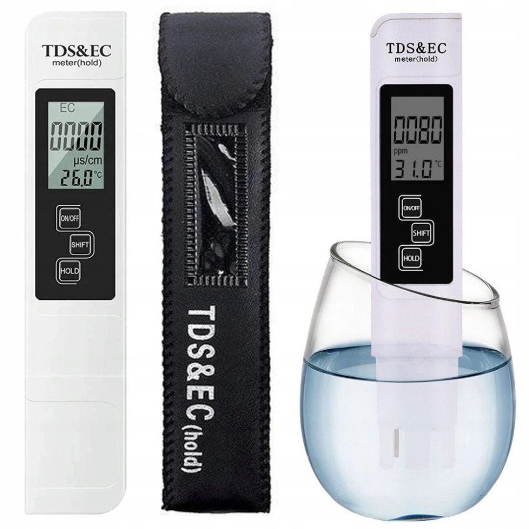 VERK GROUP Trinkwassertest TDS Messgerät Wassertester für Trinkwasser EC Leitwert Osmose, Messgerät, 1-tlg., 1 Messgerät mit Zubehör, TDS-, EC- und Temperaturmessung, HOLD-Funktion, schnelle