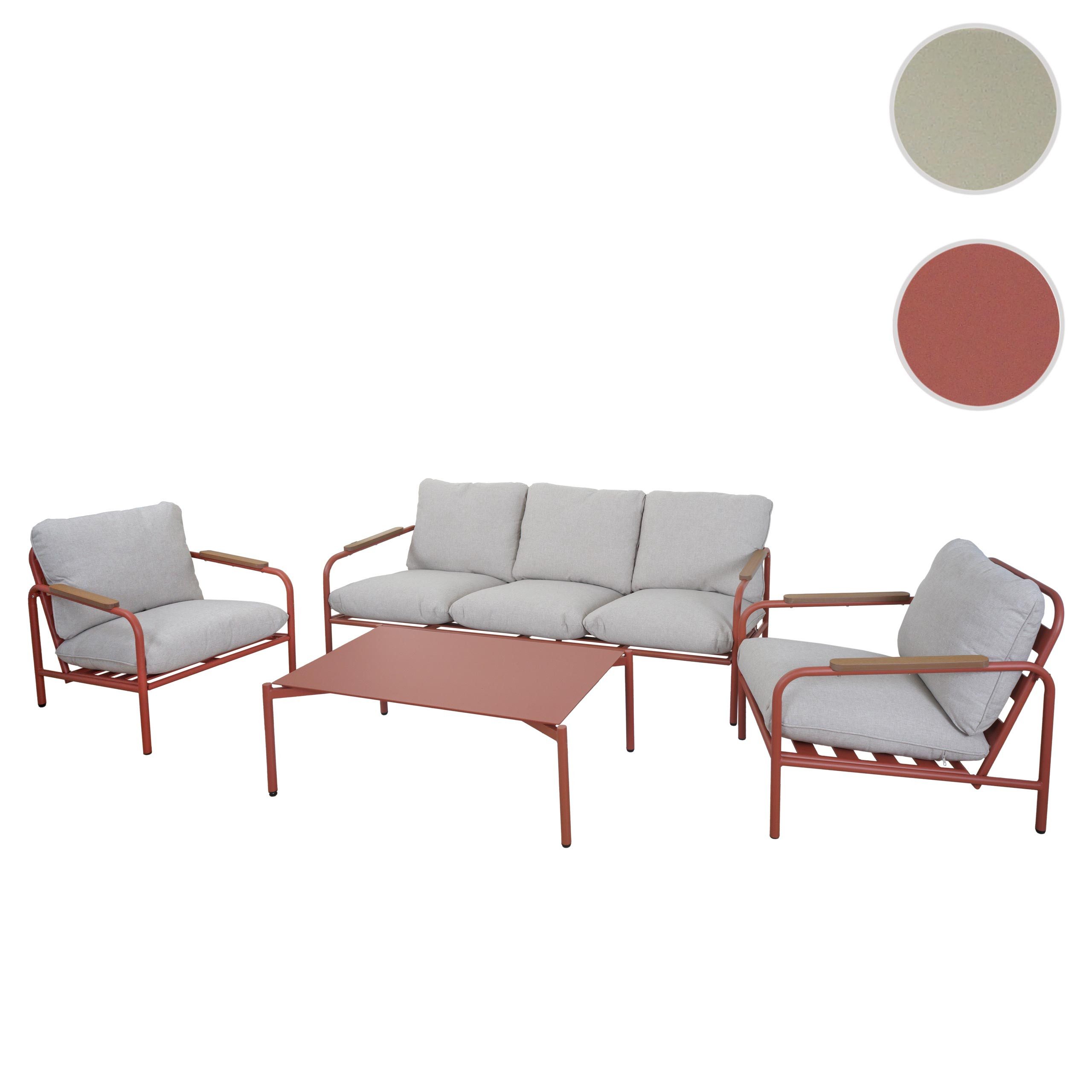 MCW Gartenlounge-Set MCW-O11-S3, (Set, 4-tlg., 1x 3-Sitzer Gartenbank, 2x Sessel und 1x Tisch), Wasserabweisender, schnelltrocknender Olefin-Stoff