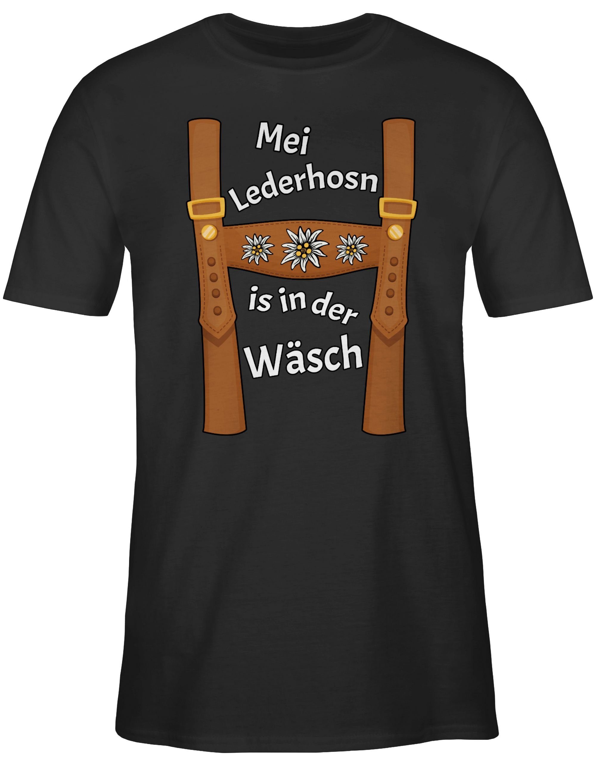 Shirtracer T-Shirt Meine - Lederhose Oktoberfest Mode Mei Wäsch der Herren Lederhosn ist da in Schwarz 01 Wäsche in is für