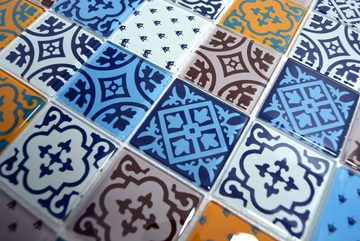 Mosani Mosaikfliesen Glasmosaik Retro Vintage Mosaikfliesen weiss blau orange grau
