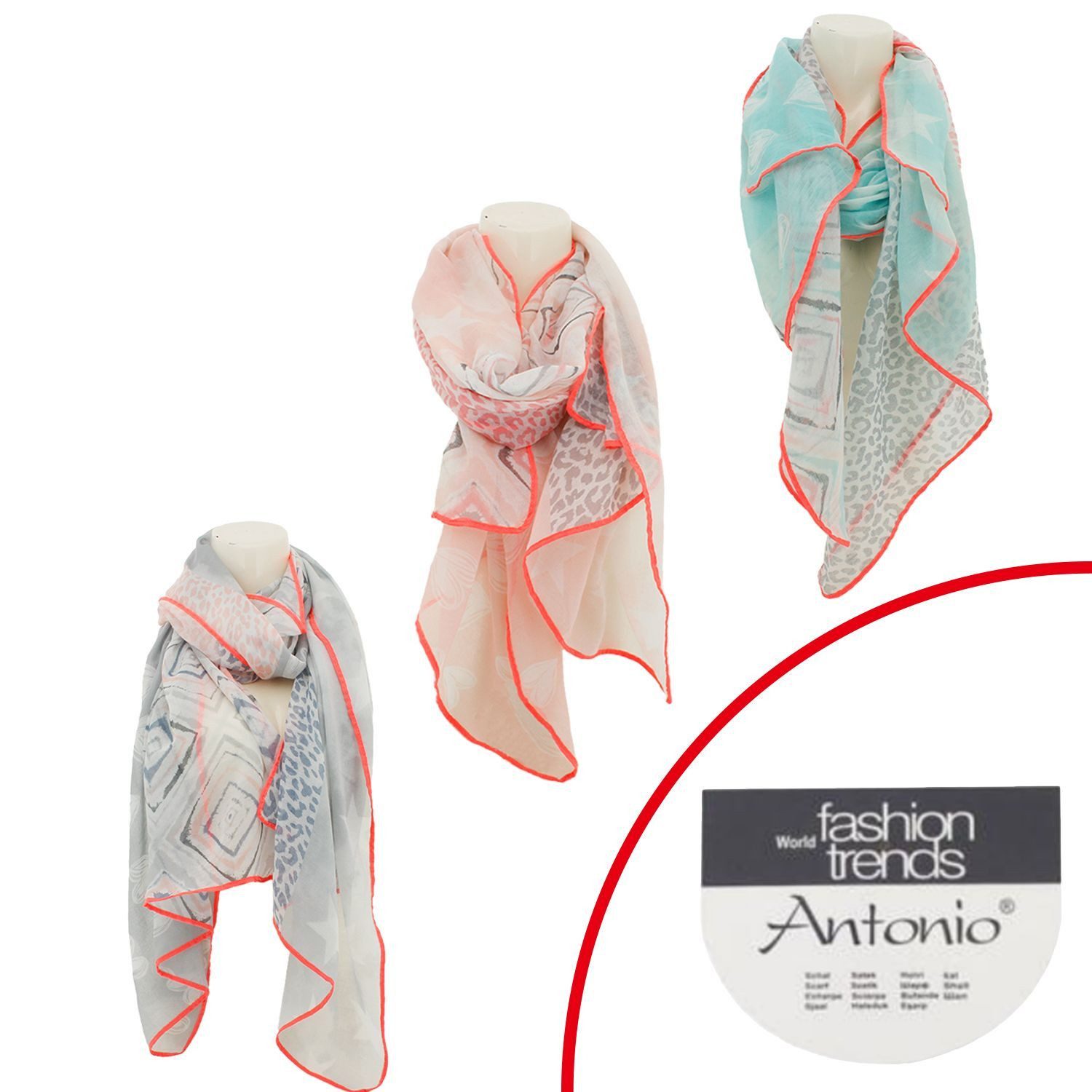 VewoTex Modeschal Damen Schal » Bunt mit Neon Rand » leichter Sommerschal 1 günstig online kaufen