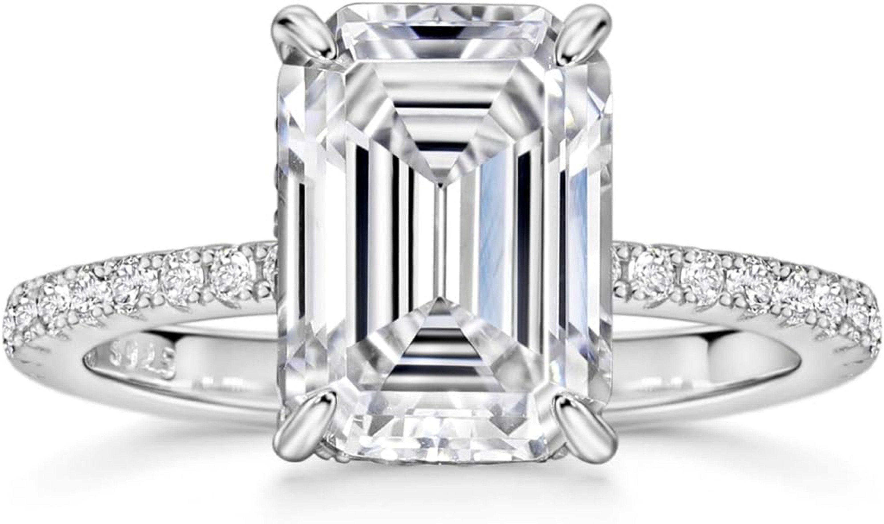 Jumpeak Verlobungsring 585 Gold, 4ct Lab-Diamant Smaragdschliff, Damenring, Radiant, Geschenke für Liebste/Jubiläum/Weihnachten/Heiratsantrag