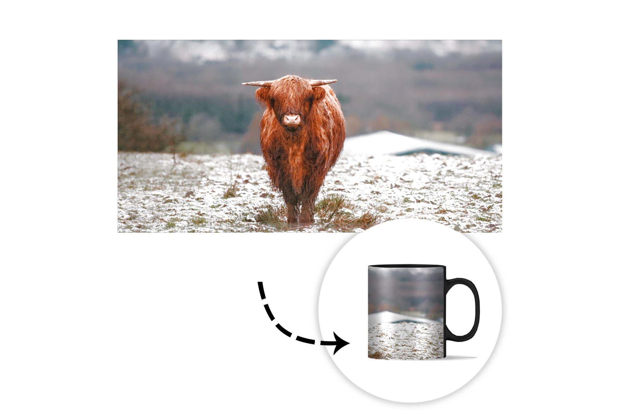Teetasse, Schnee Tasse Keramik, - Zaubertasse, Himmel, Highlander Farbwechsel, Geschenk - Schottischer Kaffeetassen, MuchoWow