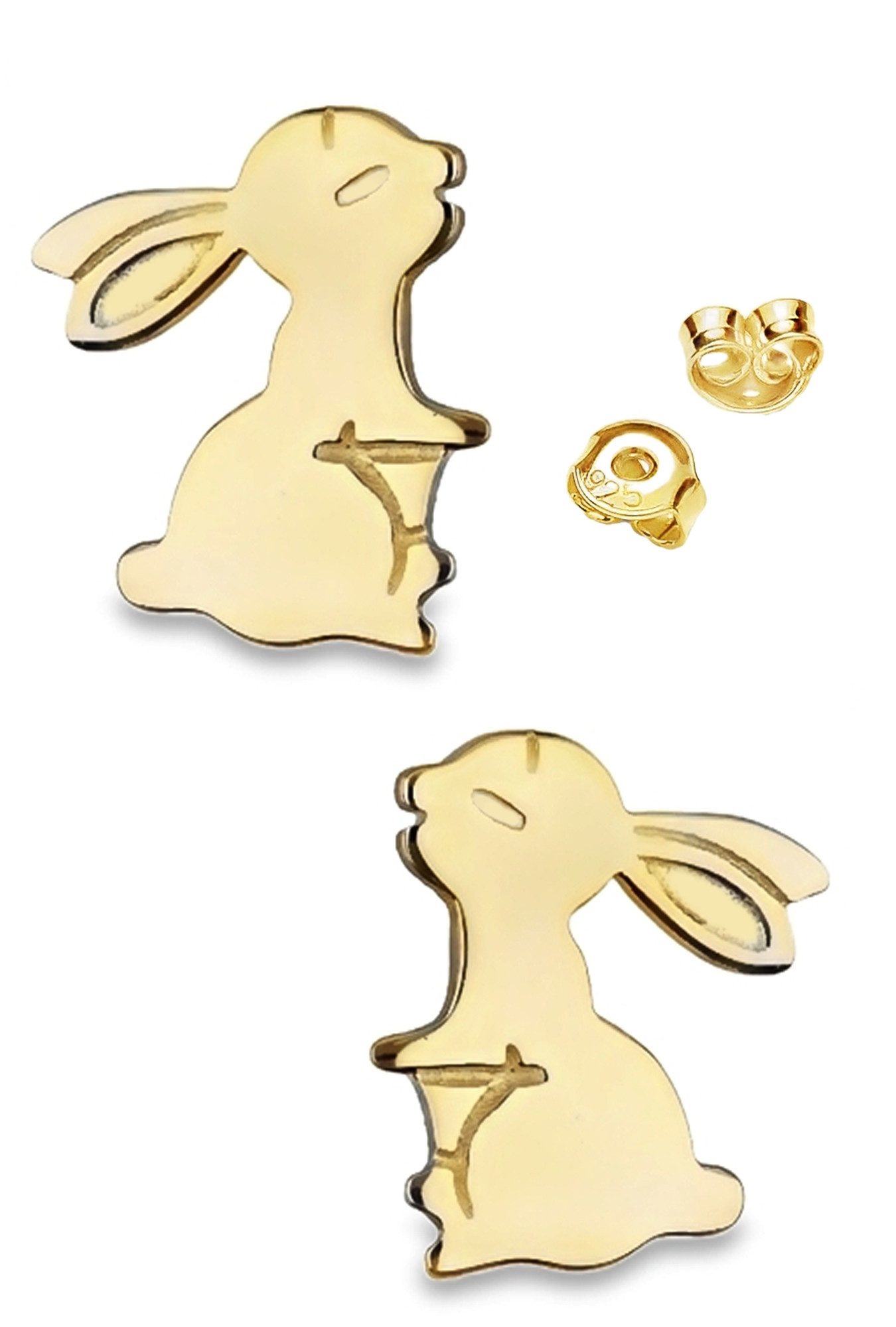 Limana Paar Ohrstecker Ohrringe 925 Silber 18k Gold vergoldet Hasen Mädchen Damen Kinder (inkl. Schmuckbox), Geschenk Idee Einschulung Ostern Weihnachten Geburtstag Nikolaus