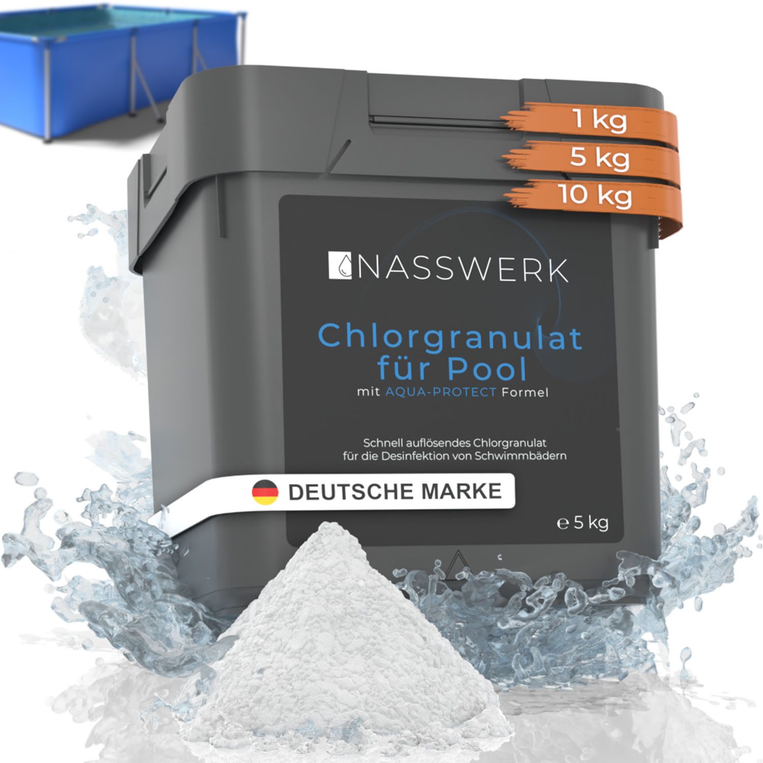 Nasswerk® Chlorgranulat Schockchlorung Pool Whirlpool pH-neutral, (Poolchemie Desinfektion, Erst- & Dauerchlorung), 5 kg schnell löslich