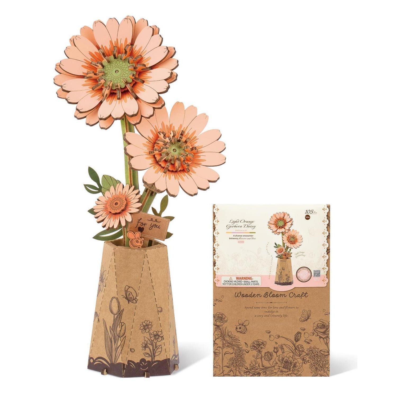 LuxusKollektion 3D-Puzzle 3D Holz Blumen Puzzle Hellorange Gerbera, Puzzleteile
